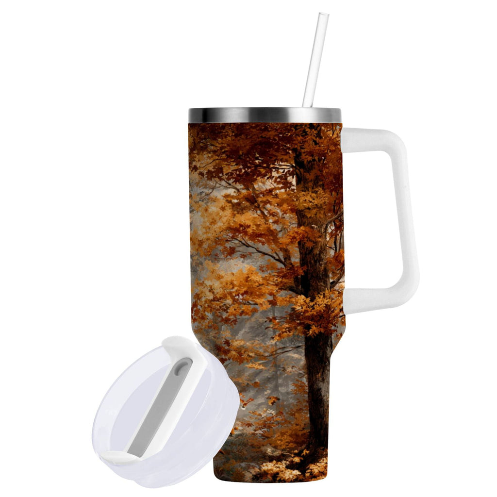 30 oz Insulated Stainless Steel Tumbler Double Wall Stainless Steel Tumbler with 2-Way Drinking Beautiful Autumn Forest PS6I