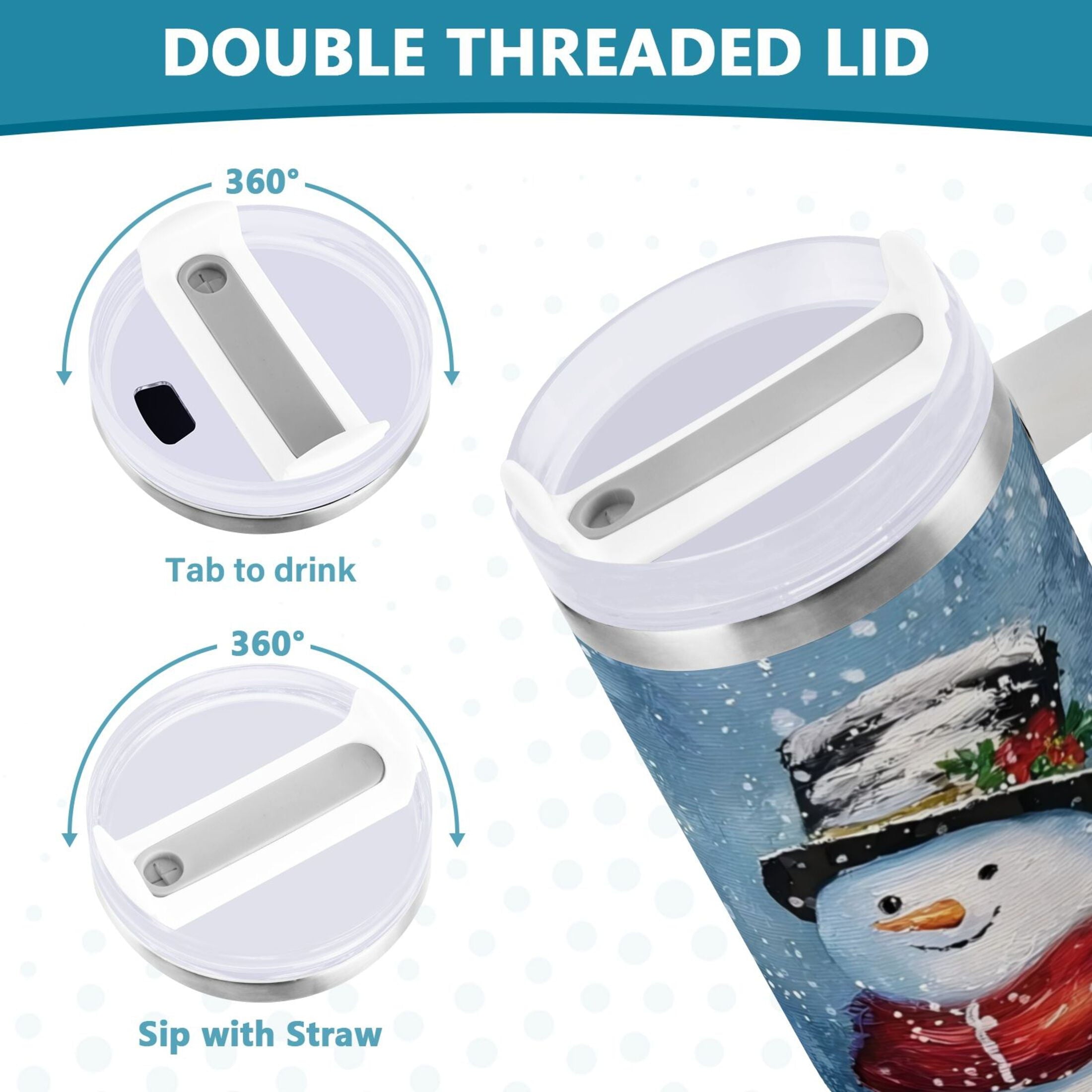 30 oz Insulated Stainless Steel Tumbler Double Wall Stainless Steel Tumbler with 2-Way Drinking Christmas Scene with Snowman M2F8