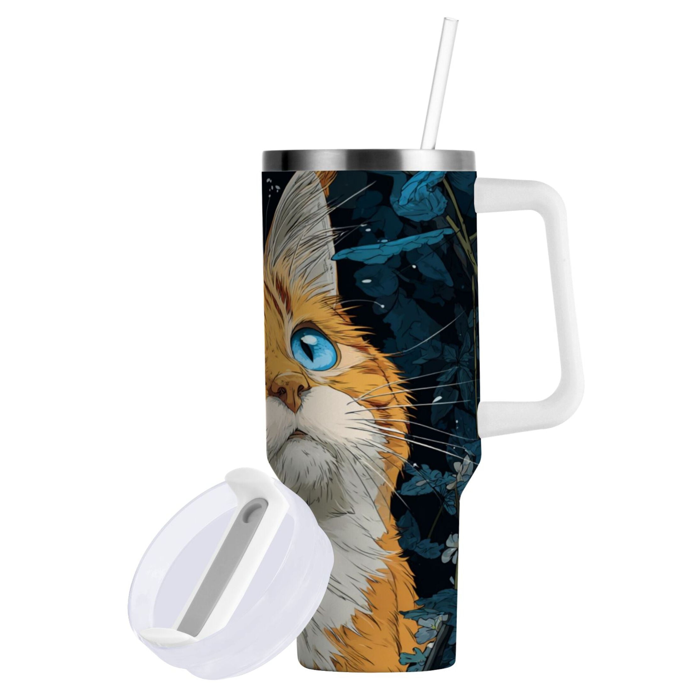 30 oz Insulated Stainless Steel Tumbler Double Wall Stainless Steel Tumbler with 2-Way Drinking Orange Cat with Blue Eyes 0GEV