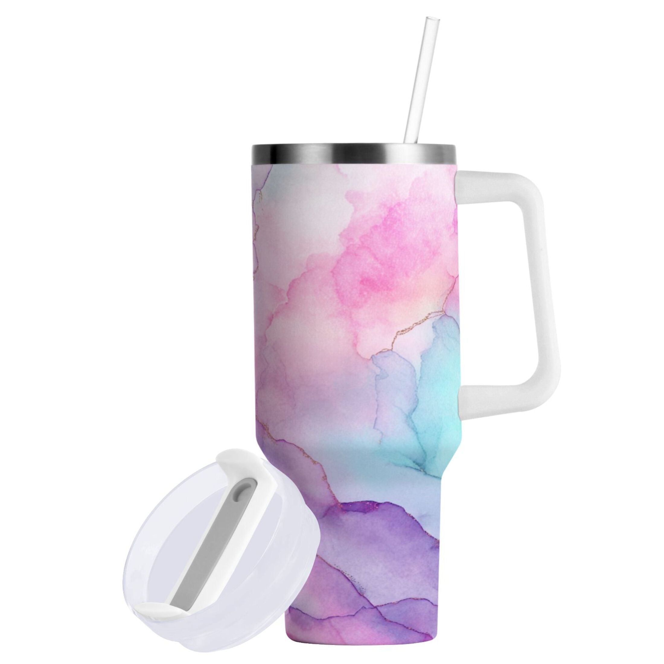 30 oz Insulated Stainless Steel Tumbler Double Wall Stainless Steel Tumbler with 2-Way Drinking Pastel Pink Marble Texture DEEK