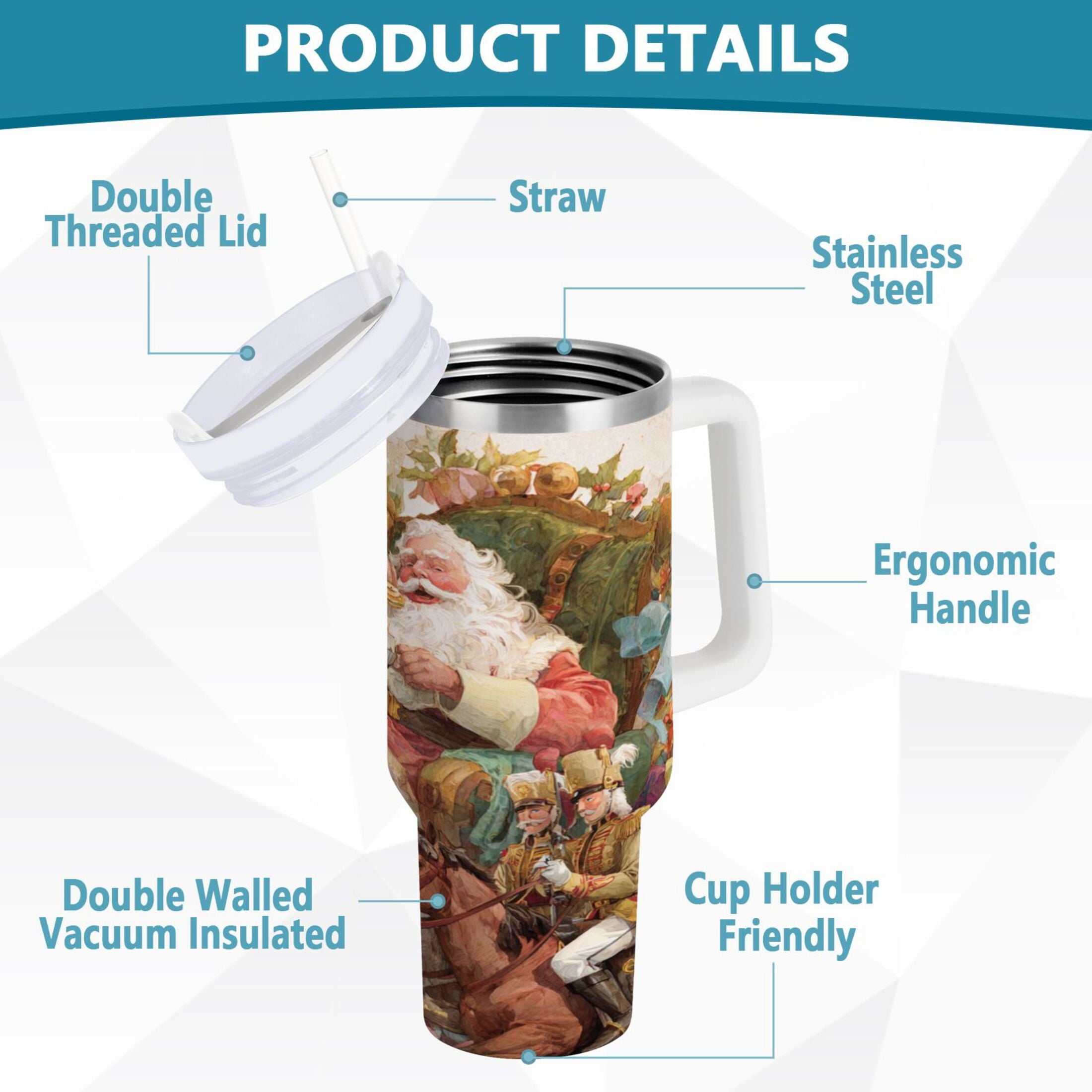 30 oz Insulated Stainless Steel Tumbler Double Wall Stainless Steel Tumbler with 2-Way Drinking Santa Claus Sitting in Chair H2A2