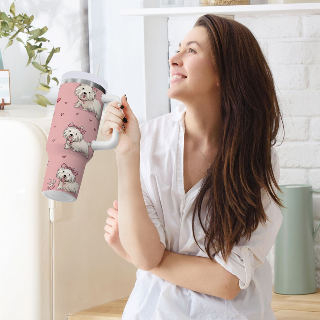 30 oz Insulated Stainless Steel Tumbler Double Wall Stainless Steel Tumbler with 2-Way Drinking Dogs Wearing Bows GEU1