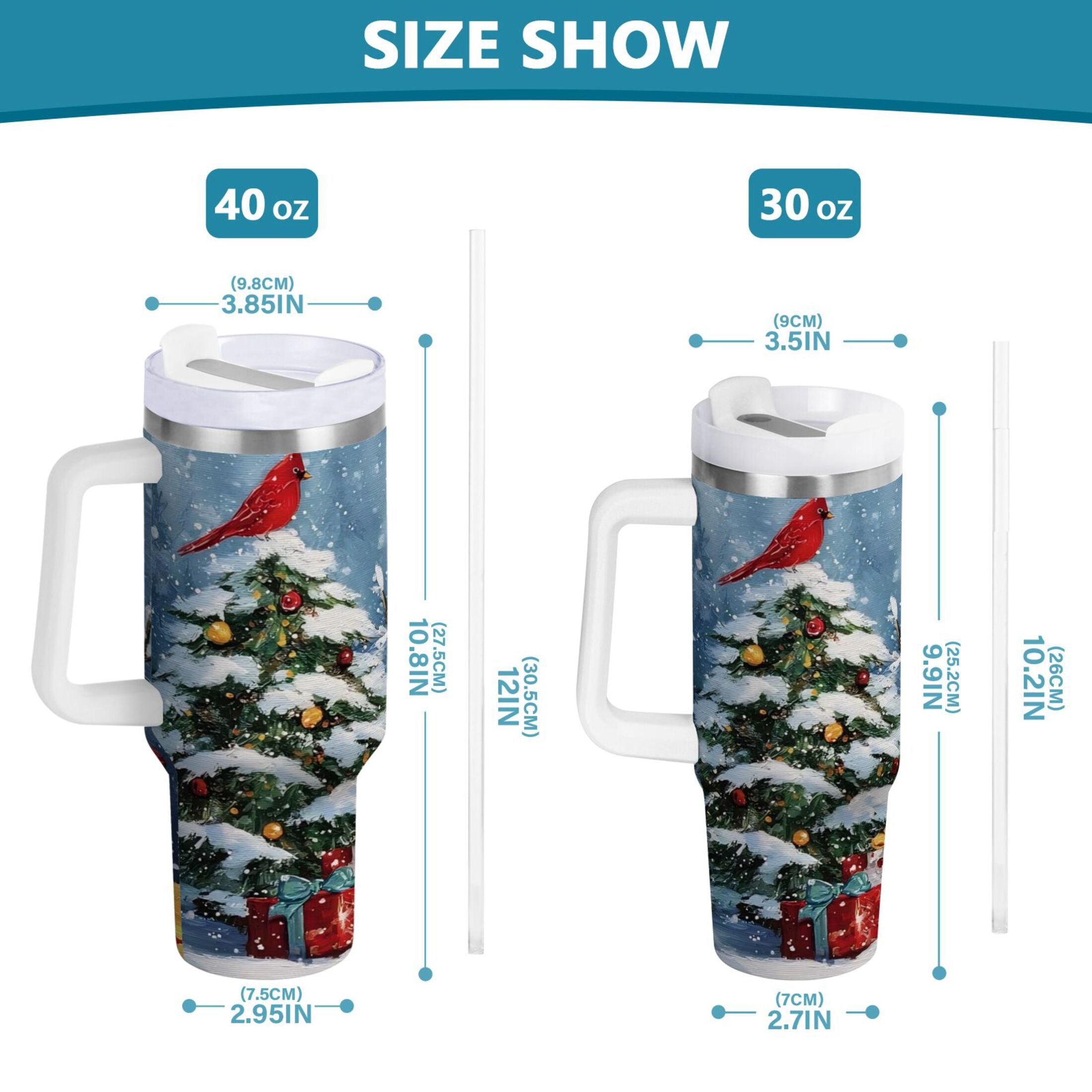 30 oz Insulated Stainless Steel Tumbler Double Wall Stainless Steel Tumbler with 2-Way Drinking Christmas Scene with Snowman M2F8