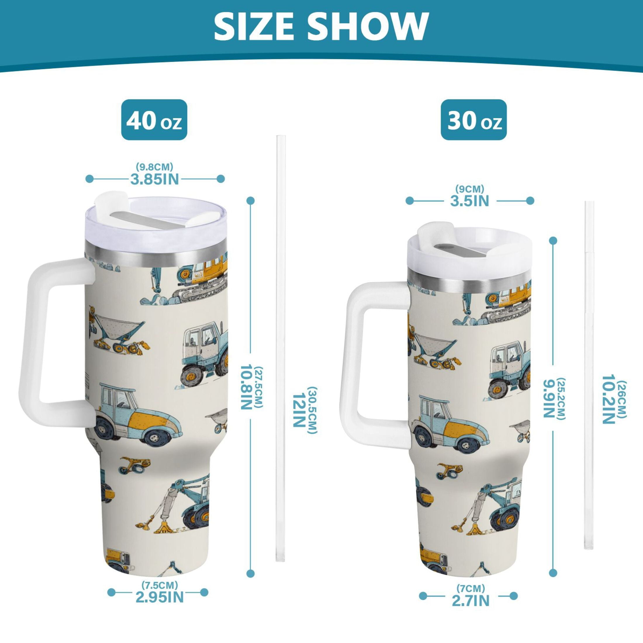30 oz Insulated Stainless Steel Tumbler Double Wall Stainless Steel Tumbler with 2-Way Drinking Engineering Vehicle Pattern Z31E
