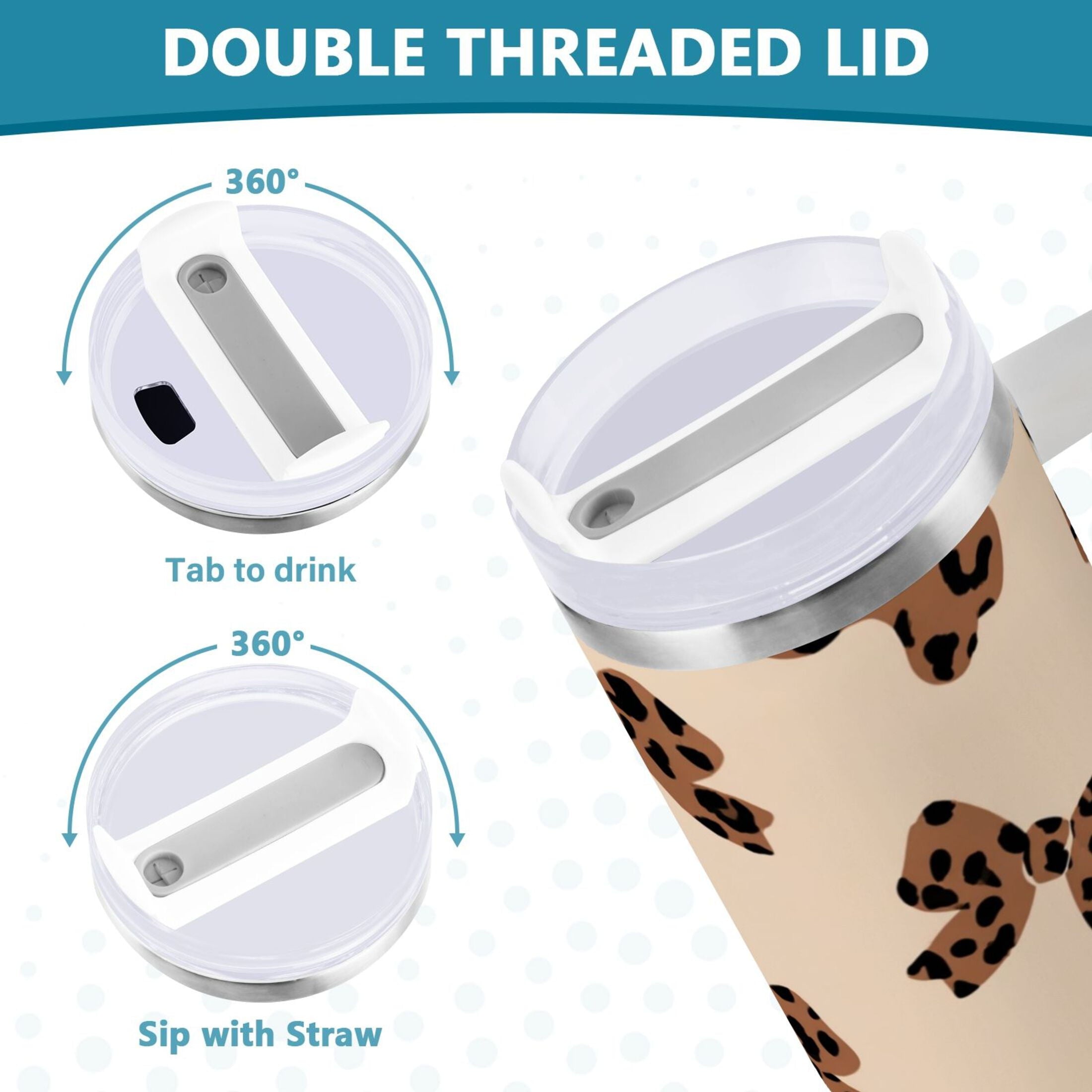 30 oz Insulated Stainless Steel Tumbler Double Wall Stainless Steel Tumbler with 2-Way Drinking Cute Brown Bow NDZP