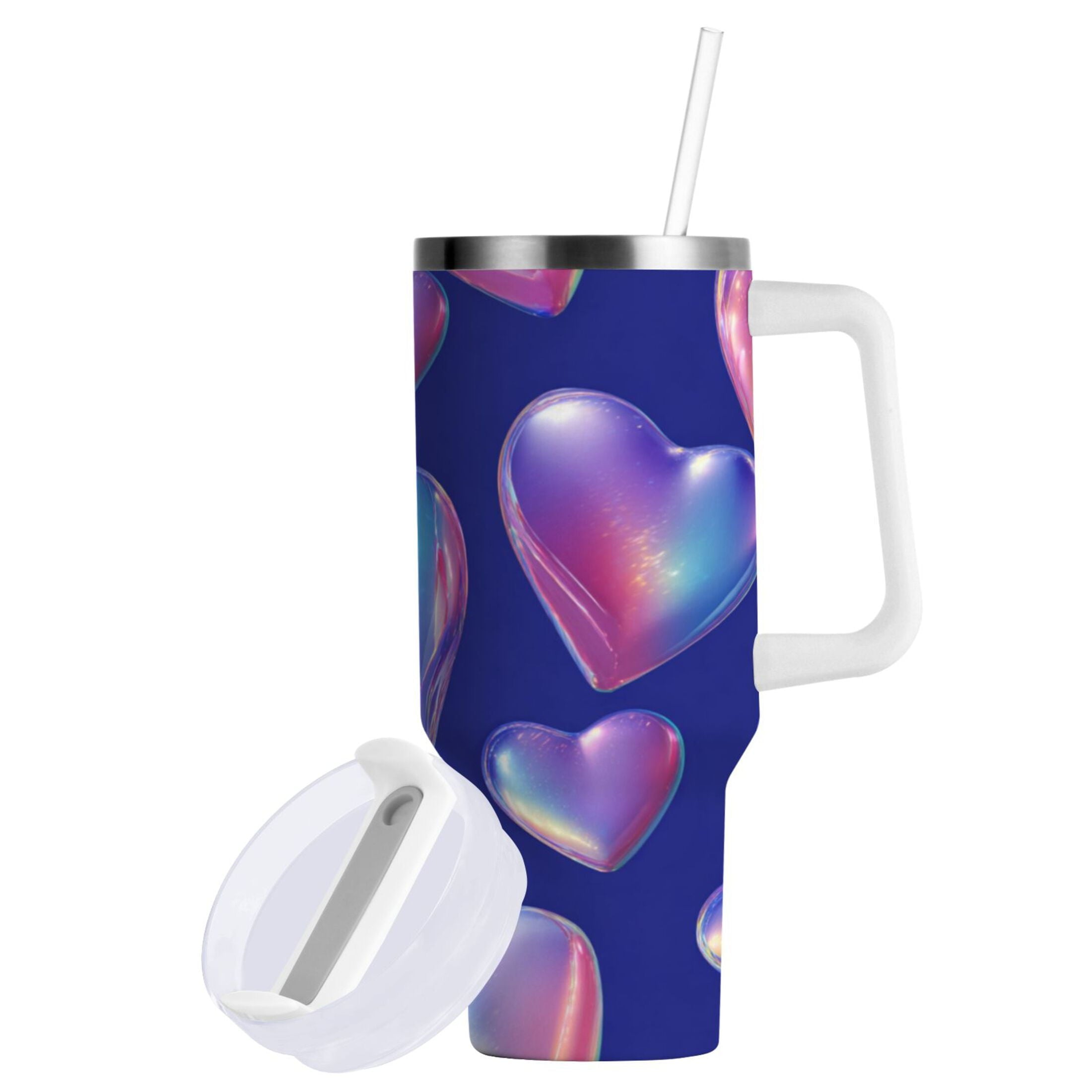 30 oz Insulated Stainless Steel Tumbler Double Wall Stainless Steel Tumbler with 2-Way Drinking Pink-purple Hearts VFKP