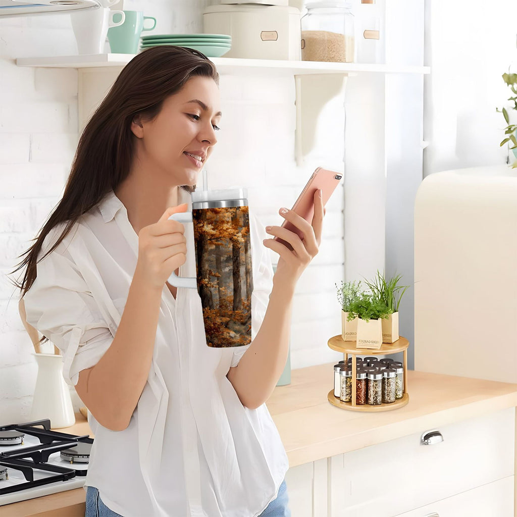 30 oz Insulated Stainless Steel Tumbler Double Wall Stainless Steel Tumbler with 2-Way Drinking Beautiful Autumn Forest PS6I