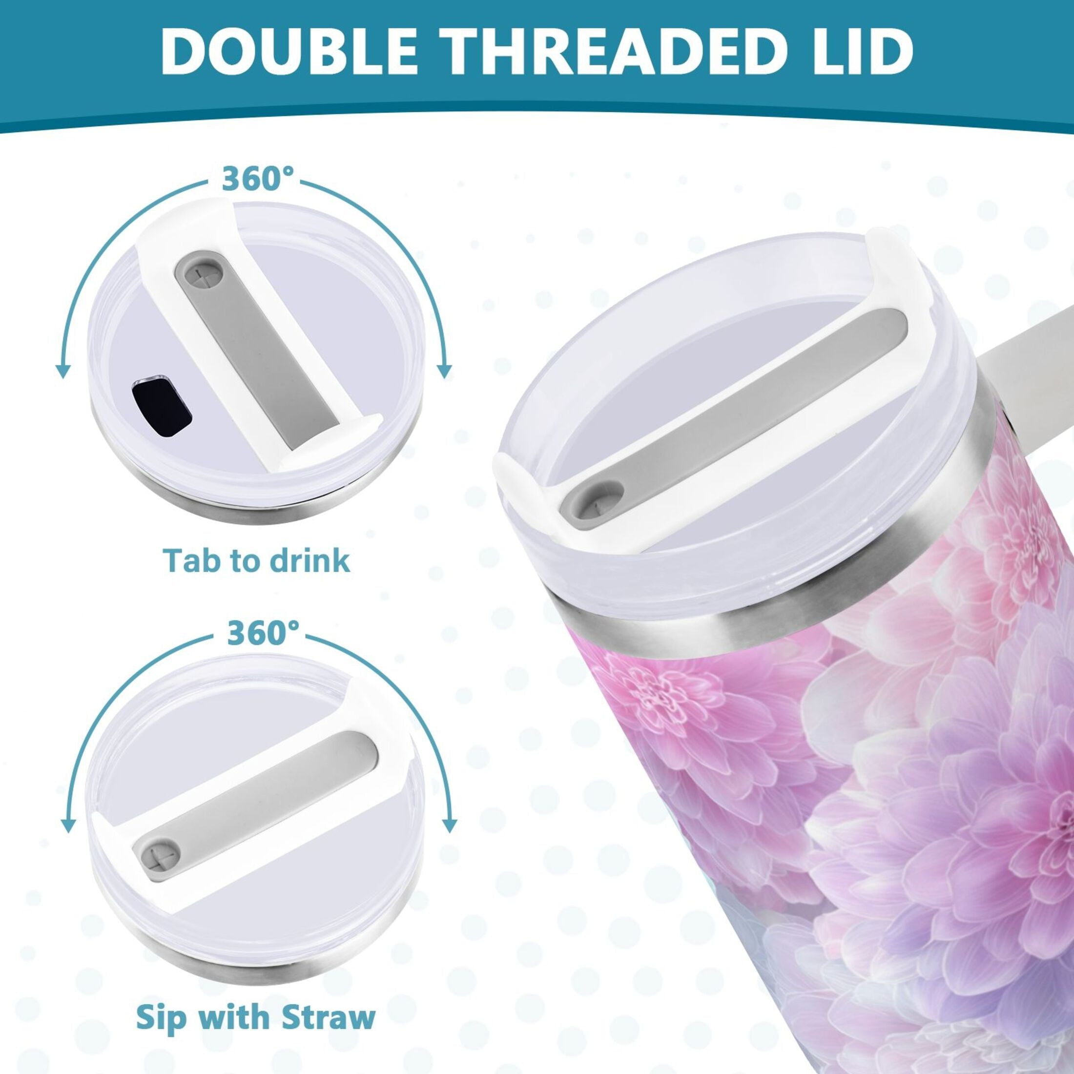 30 oz Insulated Stainless Steel Tumbler Double Wall Stainless Steel Tumbler with 2-Way Drinking Cute Pastel Watercolor Floral KG54