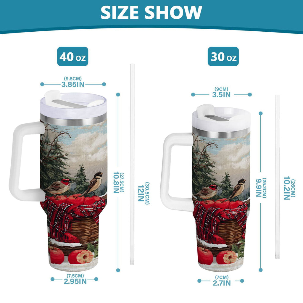 30 oz Insulated Stainless Steel Tumbler Double Wall Stainless Steel Tumbler with 2-Way Drinking Apples and Baskets D43T