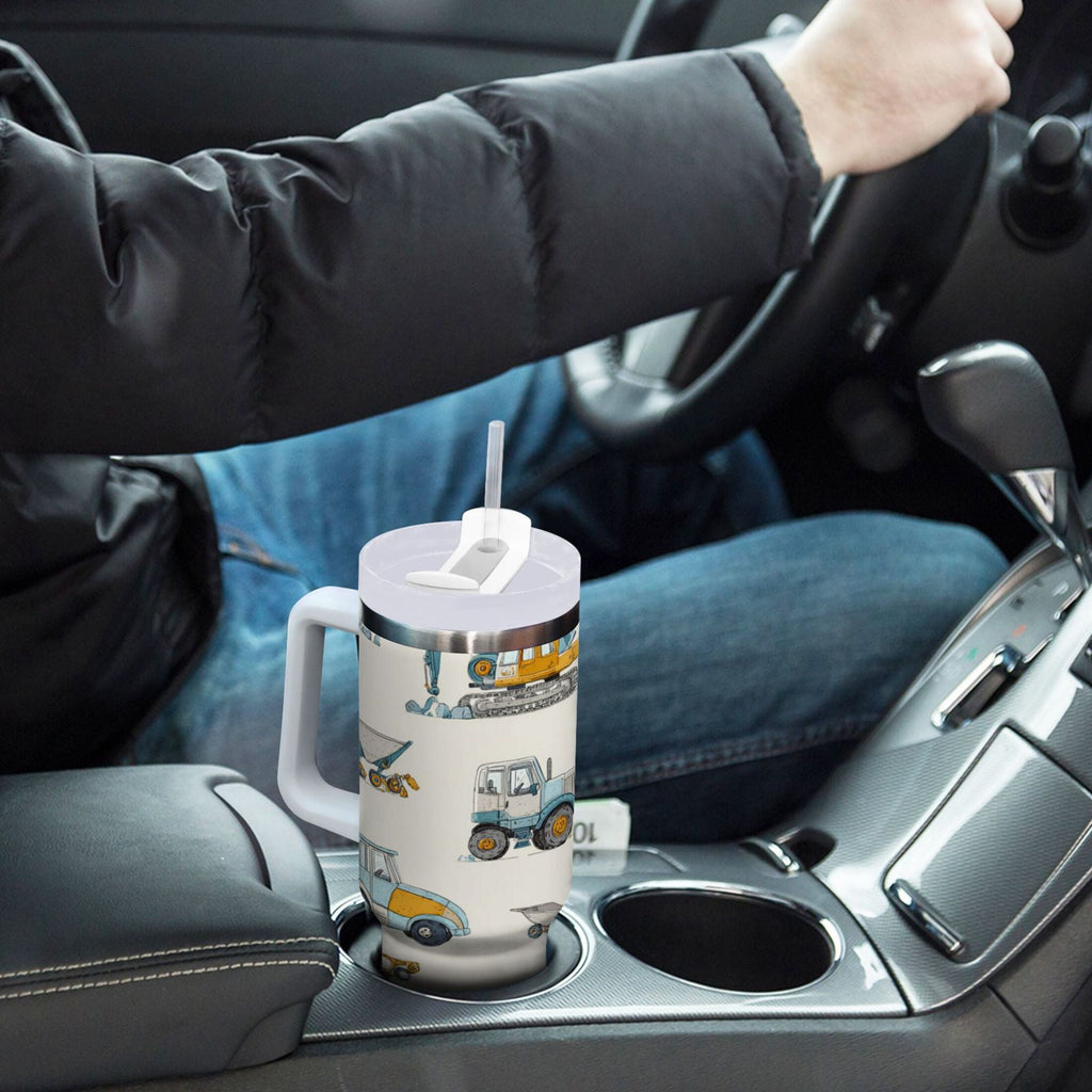 30 oz Insulated Stainless Steel Tumbler Double Wall Stainless Steel Tumbler with 2-Way Drinking Engineering Vehicle Pattern Z31E