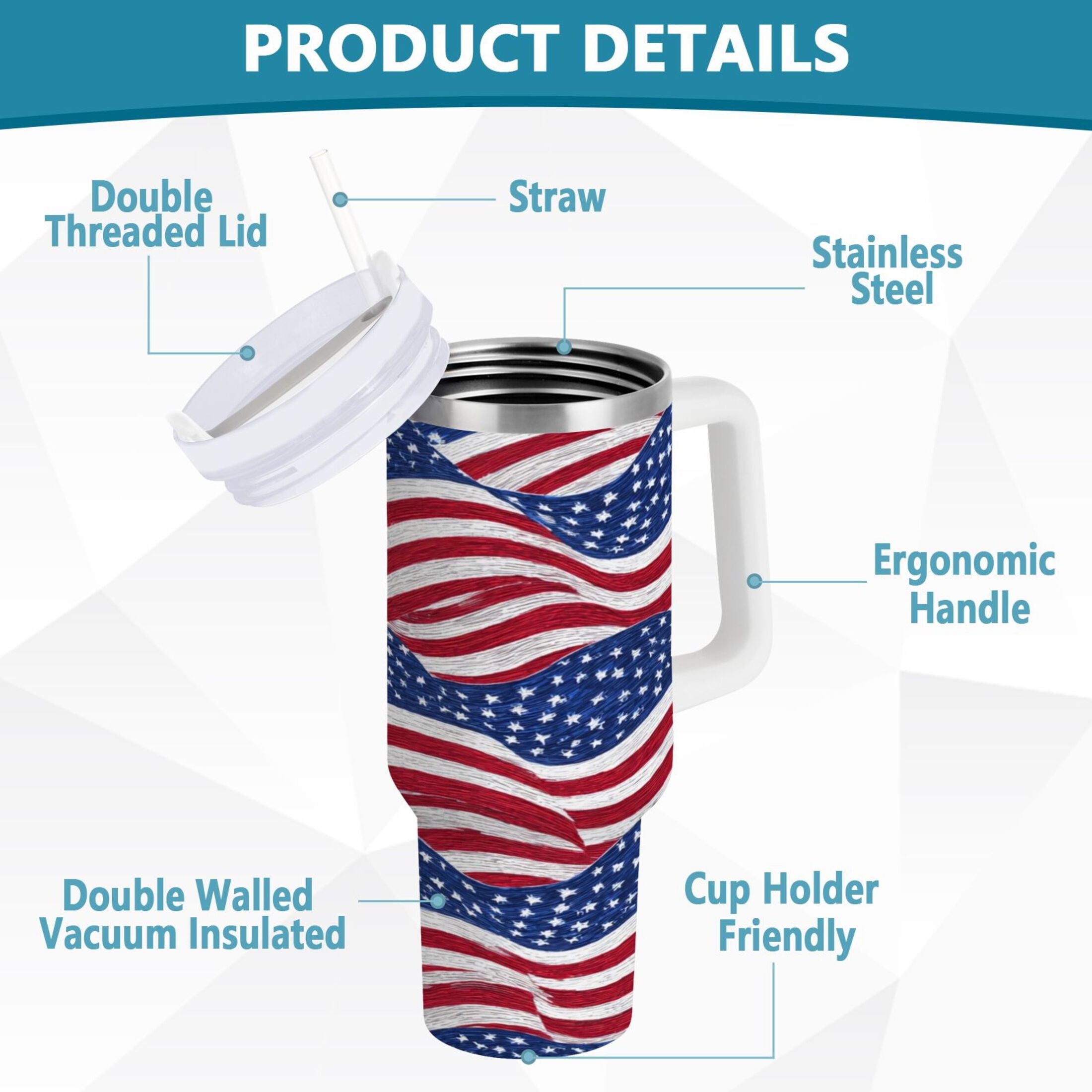 30 oz Insulated Stainless Steel Tumbler Double Wall Stainless Steel Tumbler with 2-Way Drinking Flags Wave Pattern V5Y7