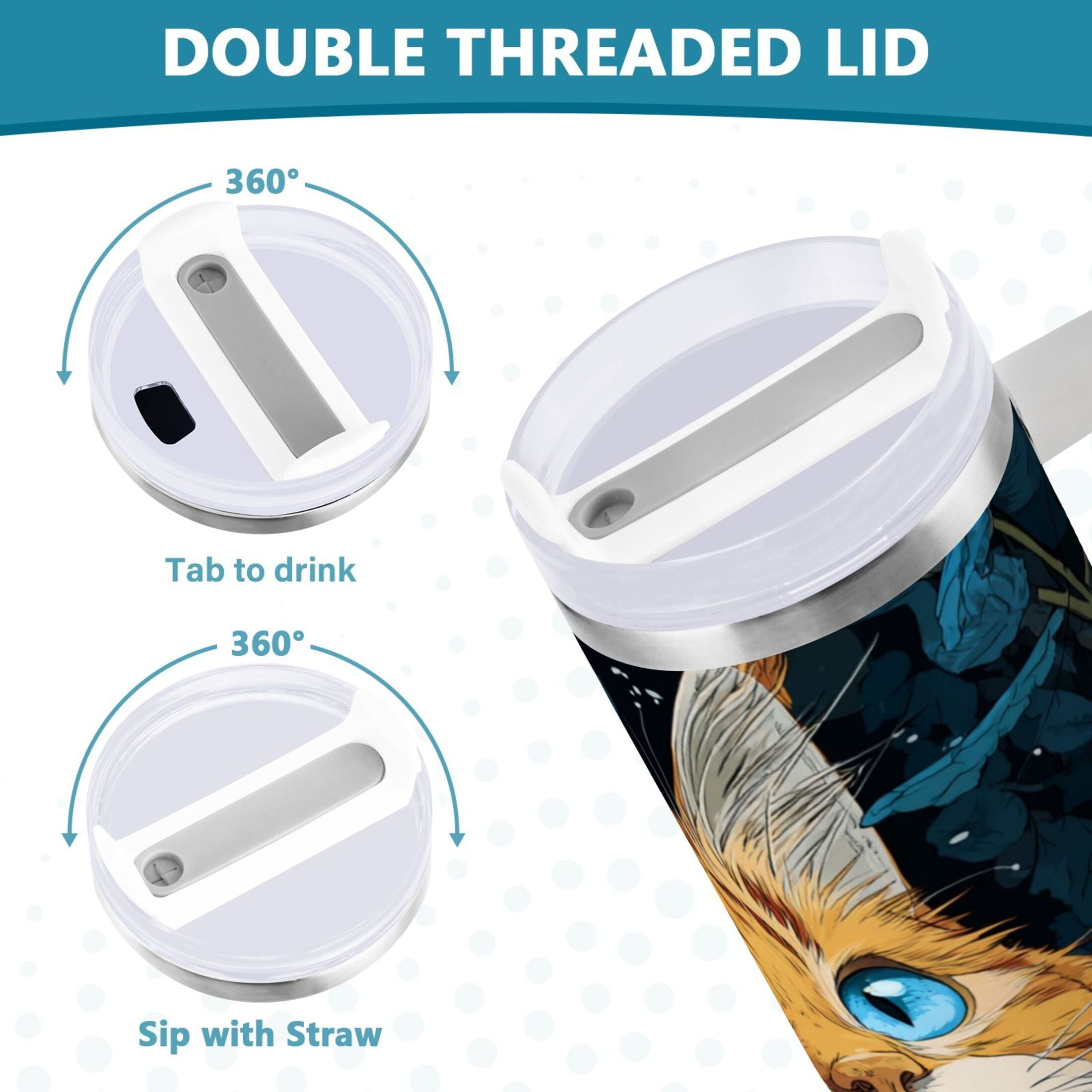 30 oz Insulated Stainless Steel Tumbler Double Wall Stainless Steel Tumbler with 2-Way Drinking Orange Cat with Blue Eyes 0GEV