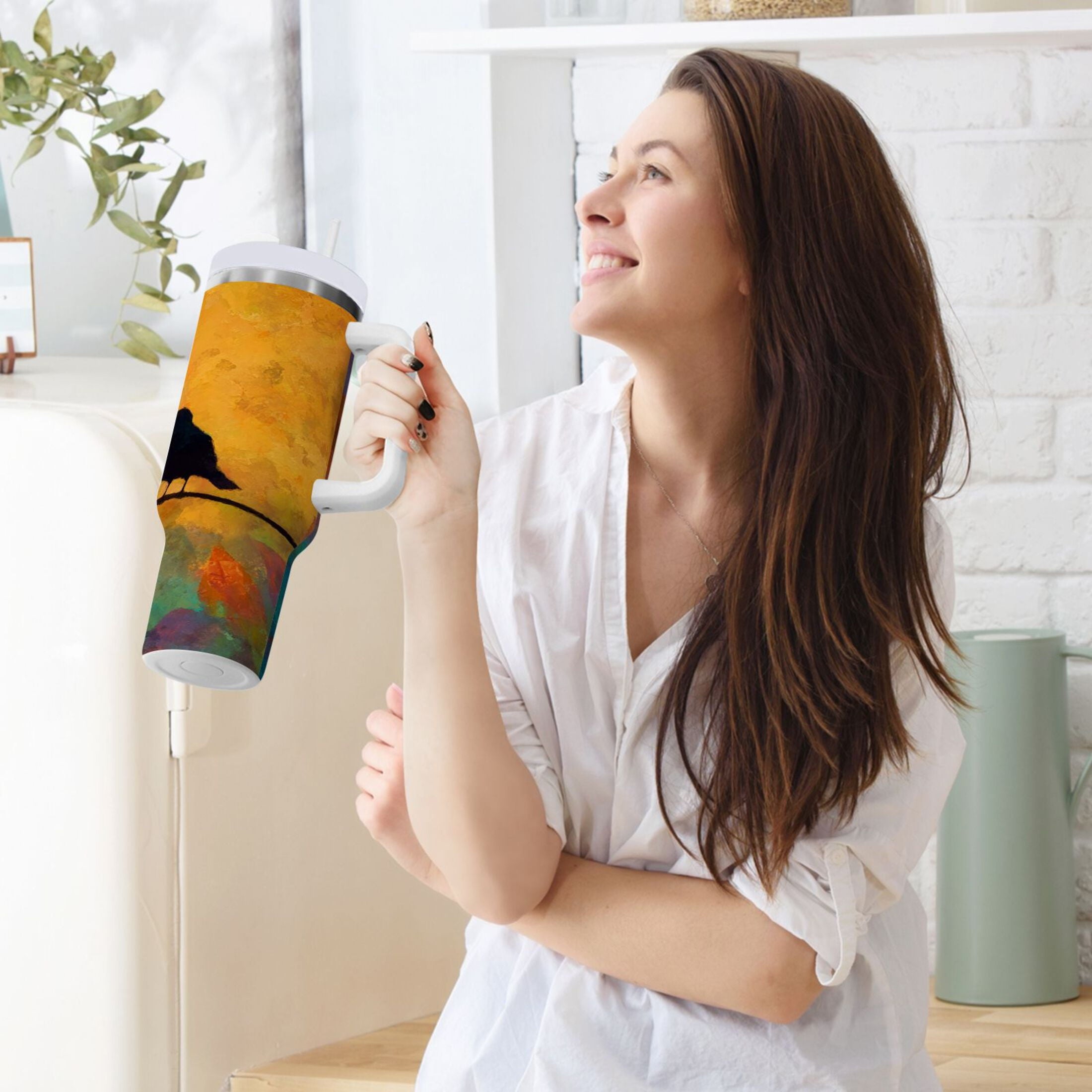 30 oz Insulated Stainless Steel Tumbler Double Wall Stainless Steel Tumbler with 2-Way Drinking Birds on A Wire 6VWE