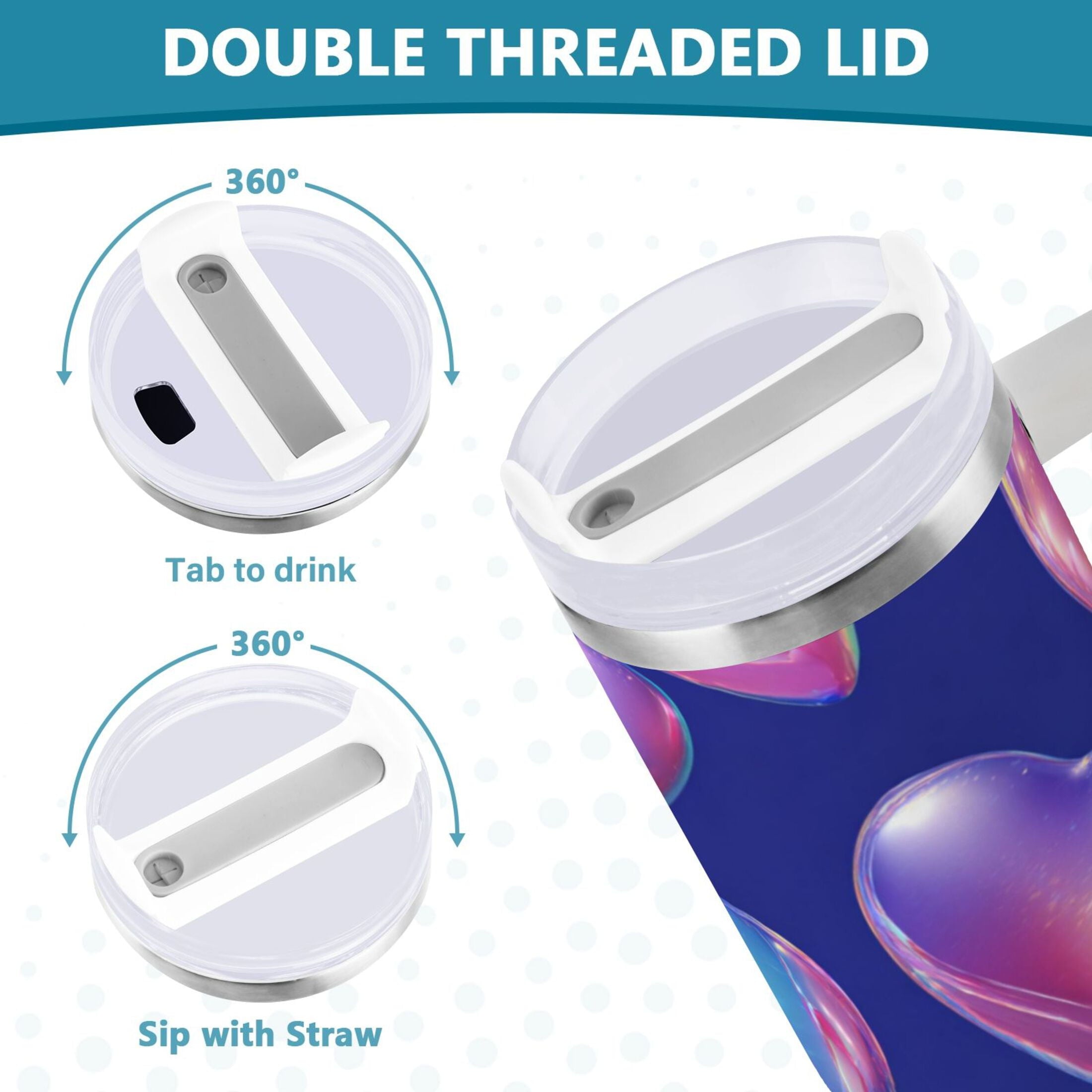 30 oz Insulated Stainless Steel Tumbler Double Wall Stainless Steel Tumbler with 2-Way Drinking Pink-purple Hearts VFKP