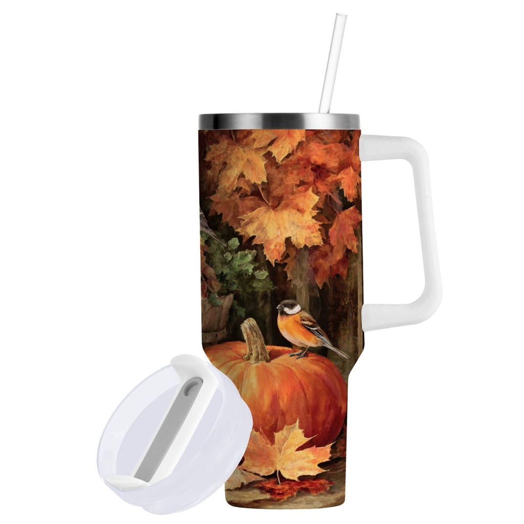 30 oz Insulated Stainless Steel Tumbler Double Wall Stainless Steel Tumbler with 2-Way Drinking Beautiful Fall Scene FW9T