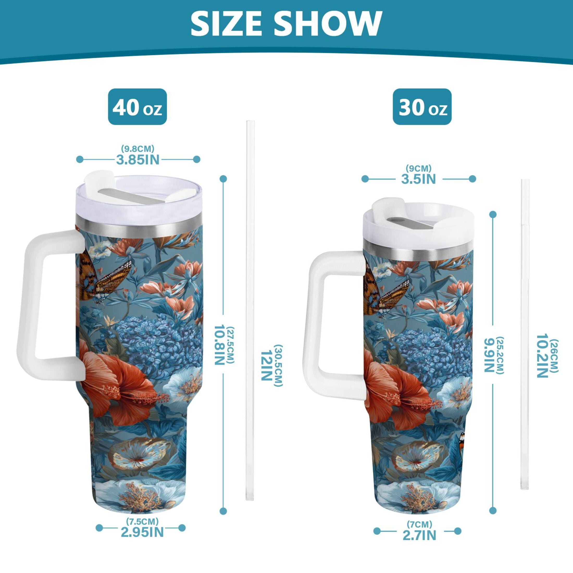 30 oz Insulated Stainless Steel Tumbler Double Wall Stainless Steel Tumbler with 2-Way Drinking Birds and Flowers XLNP