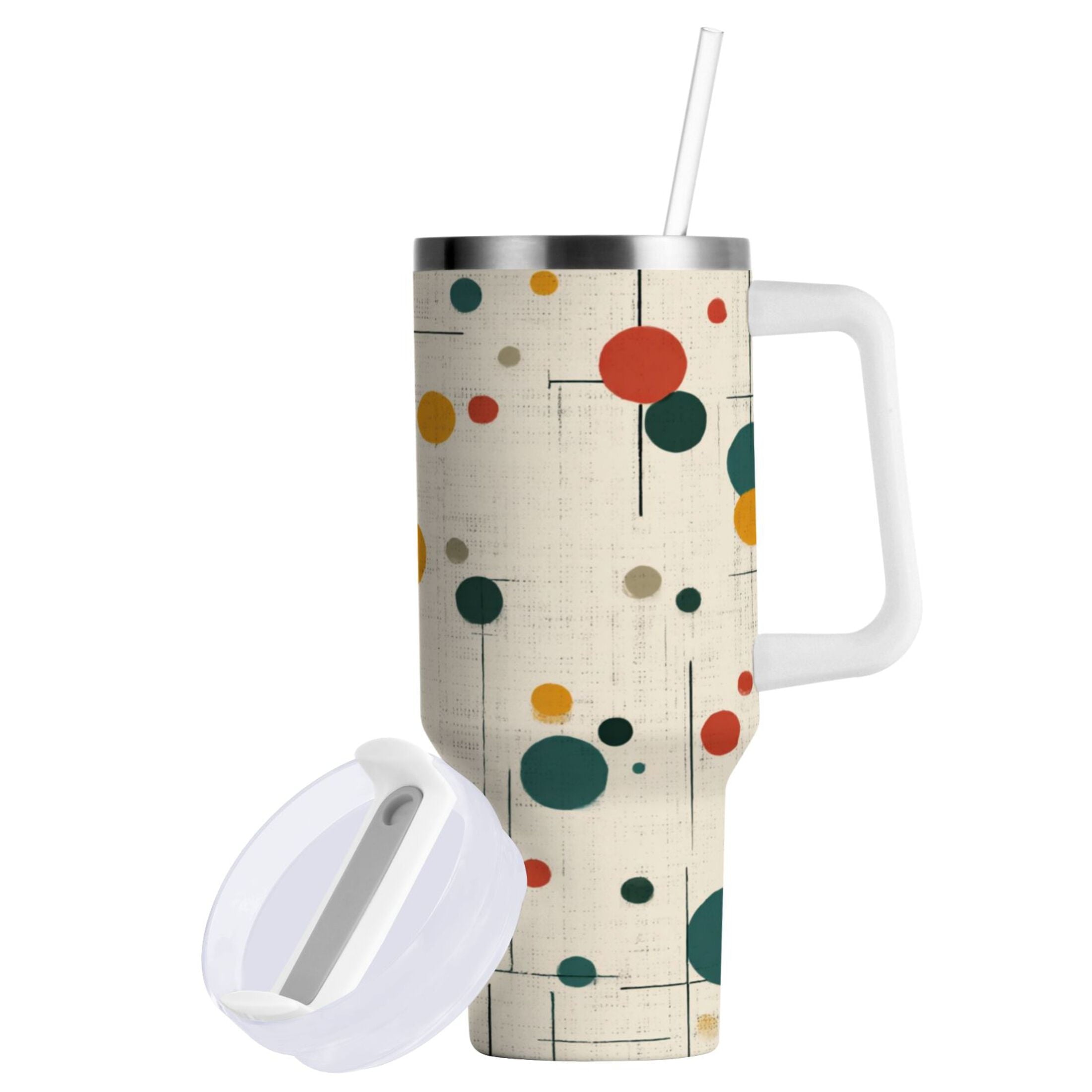 30 oz Insulated Stainless Steel Tumbler Double Wall Stainless Steel Tumbler with 2-Way Drinking Colorful Dots and Lines 8M2B