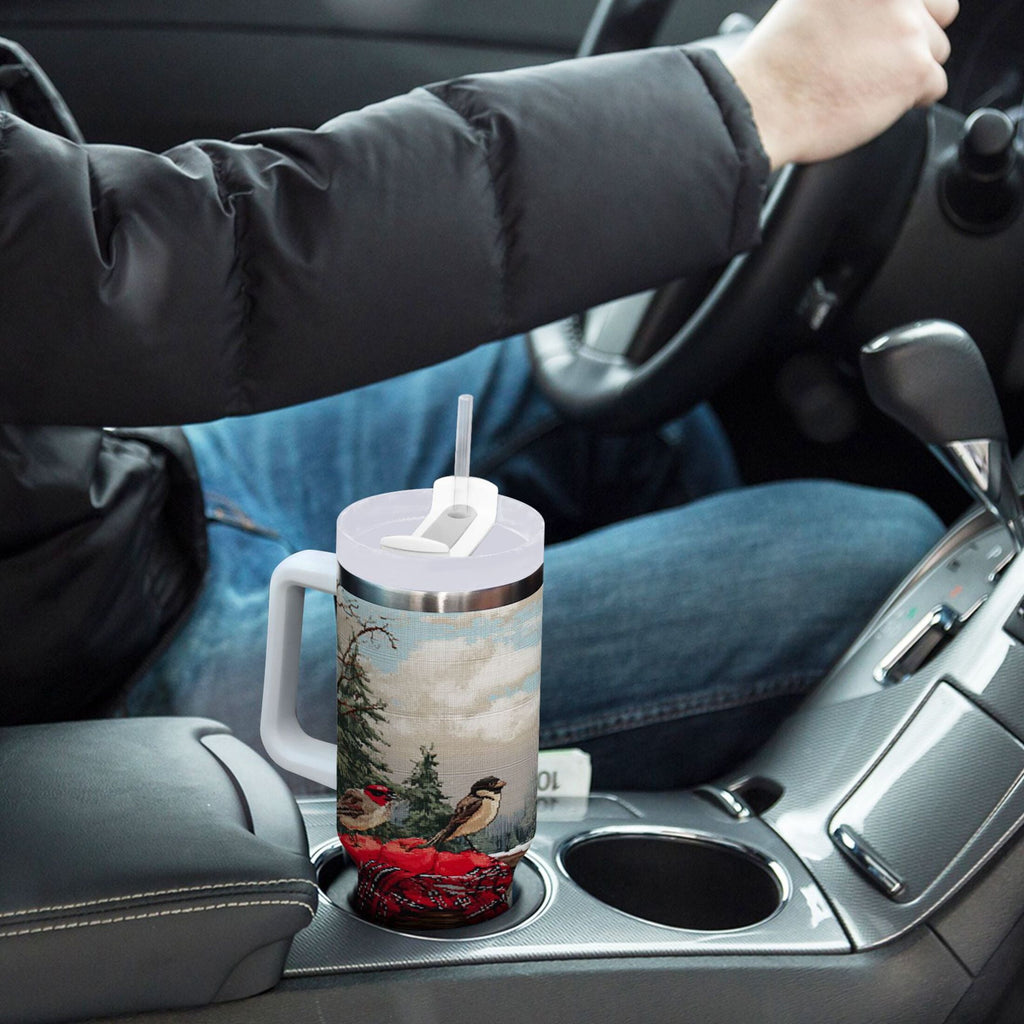 30 oz Insulated Stainless Steel Tumbler Double Wall Stainless Steel Tumbler with 2-Way Drinking Apples and Baskets D43T