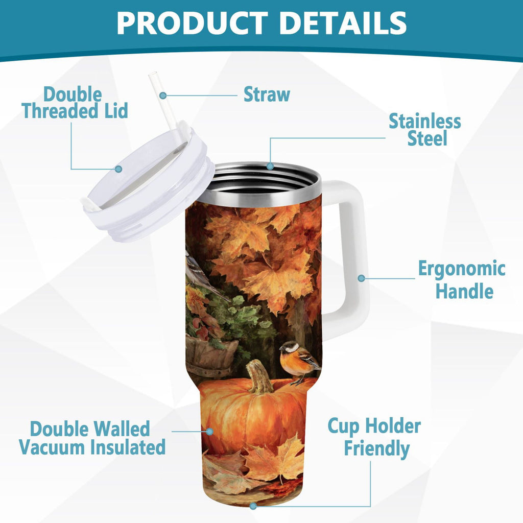 30 oz Insulated Stainless Steel Tumbler Double Wall Stainless Steel Tumbler with 2-Way Drinking Beautiful Fall Scene FW9T