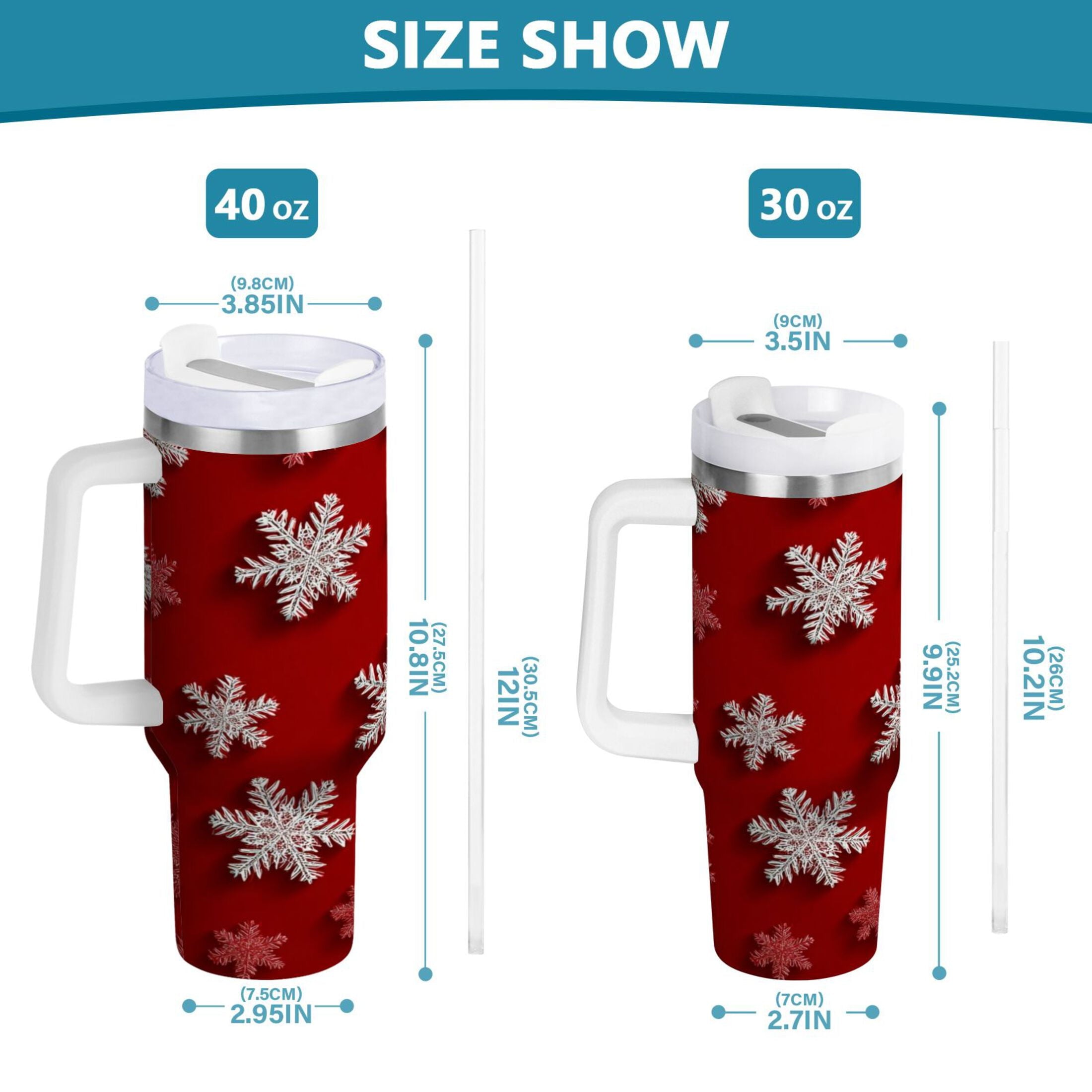 30 oz Insulated Stainless Steel Tumbler Double Wall Stainless Steel Tumbler with 2-Way Drinking Red and White Snowflakes RJUJ