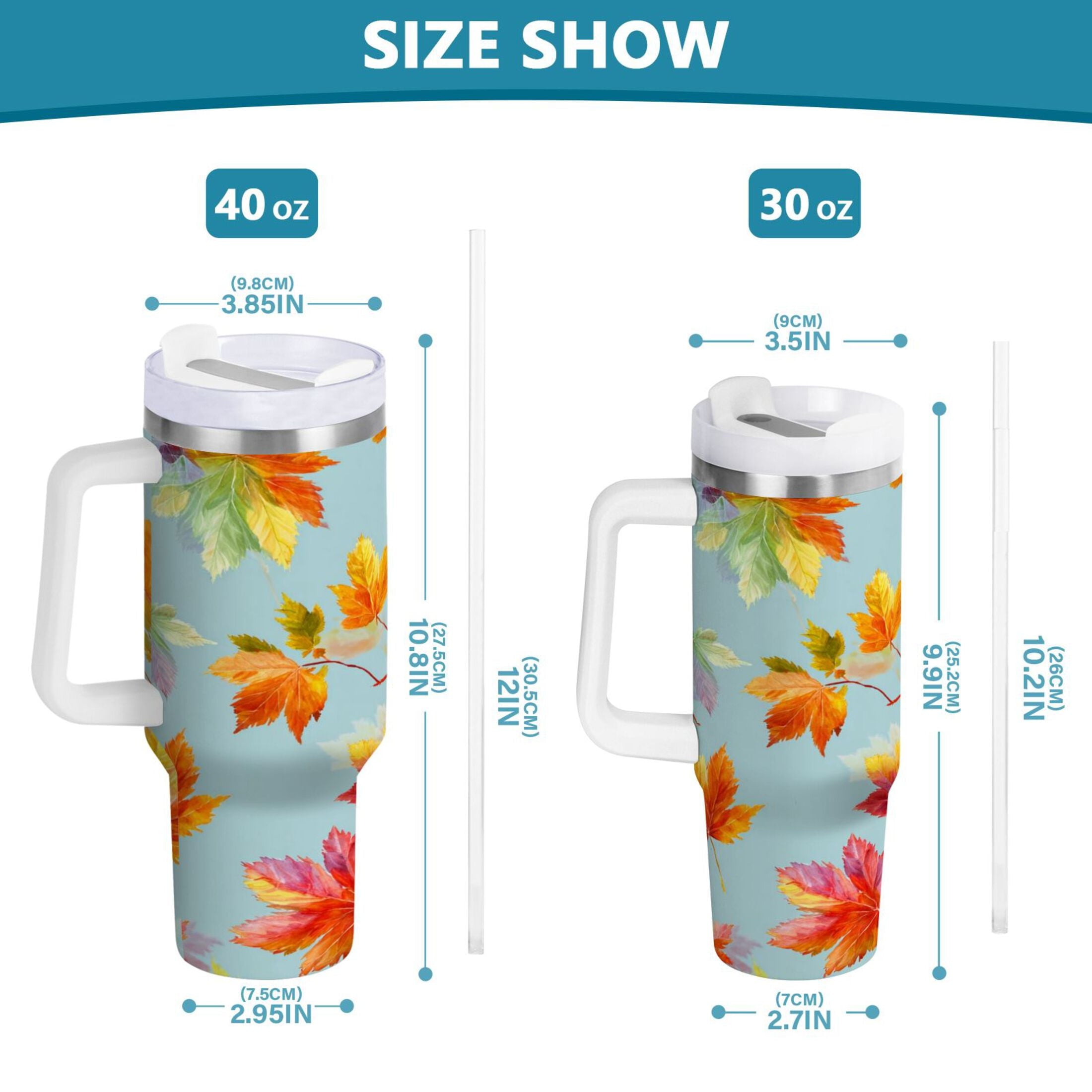 30 oz Insulated Stainless Steel Tumbler Double Wall Stainless Steel Tumbler with 2-Way Drinking Colorful Autumn Maple Leaves MADH