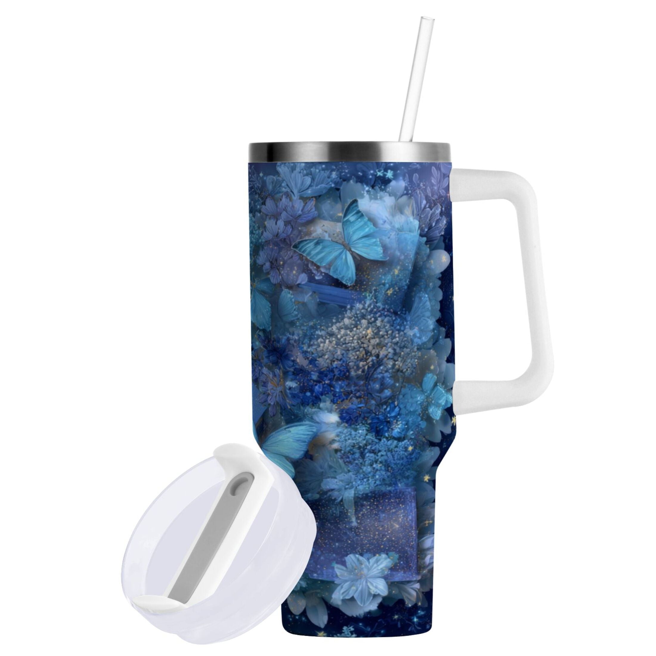 30 oz Insulated Stainless Steel Tumbler Double Wall Stainless Steel Tumbler with 2-Way Drinking Butterflies Books and Flowers UUNP