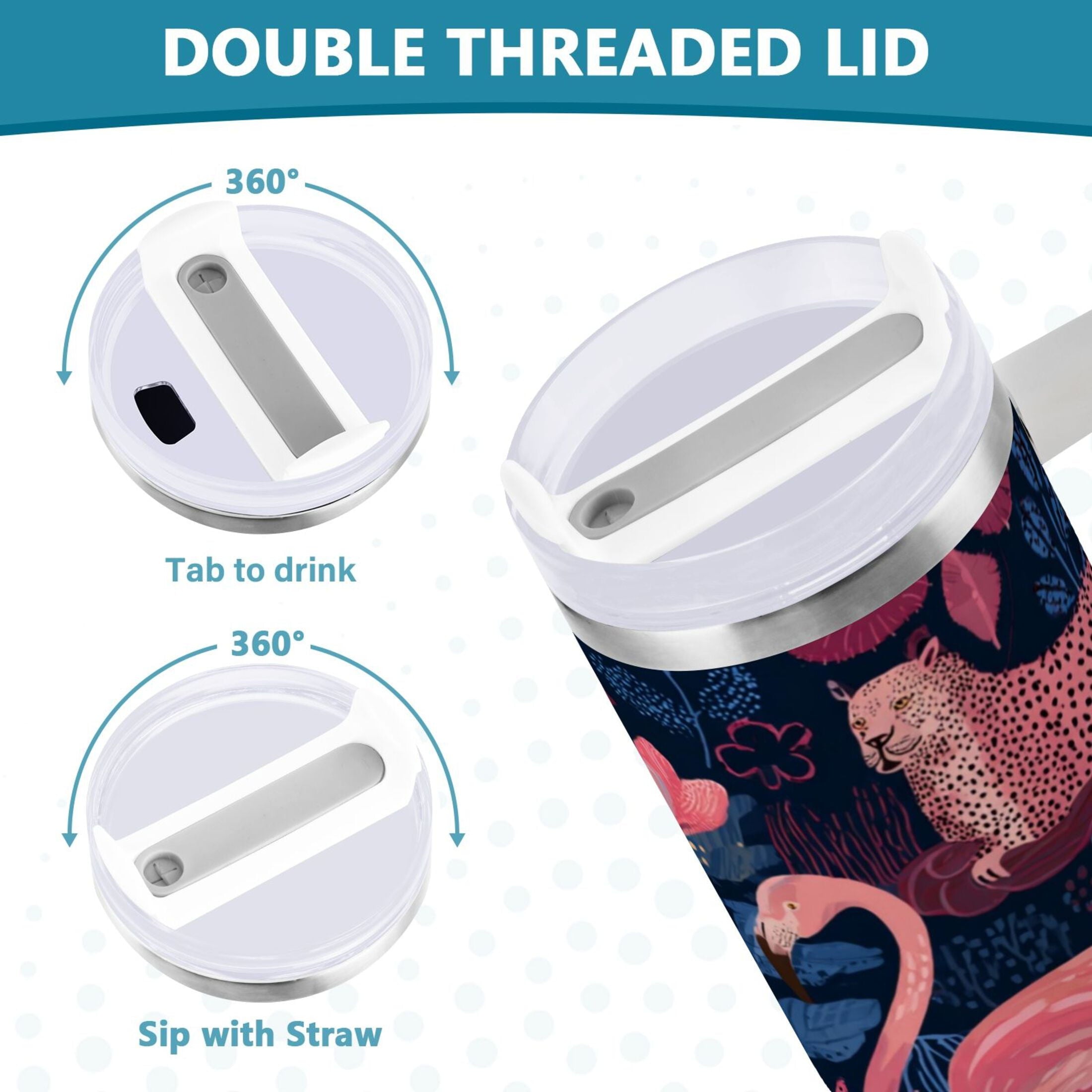30 oz Insulated Stainless Steel Tumbler Double Wall Stainless Steel Tumbler with 2-Way Drinking Flamingos and Leopard Print 2NIH
