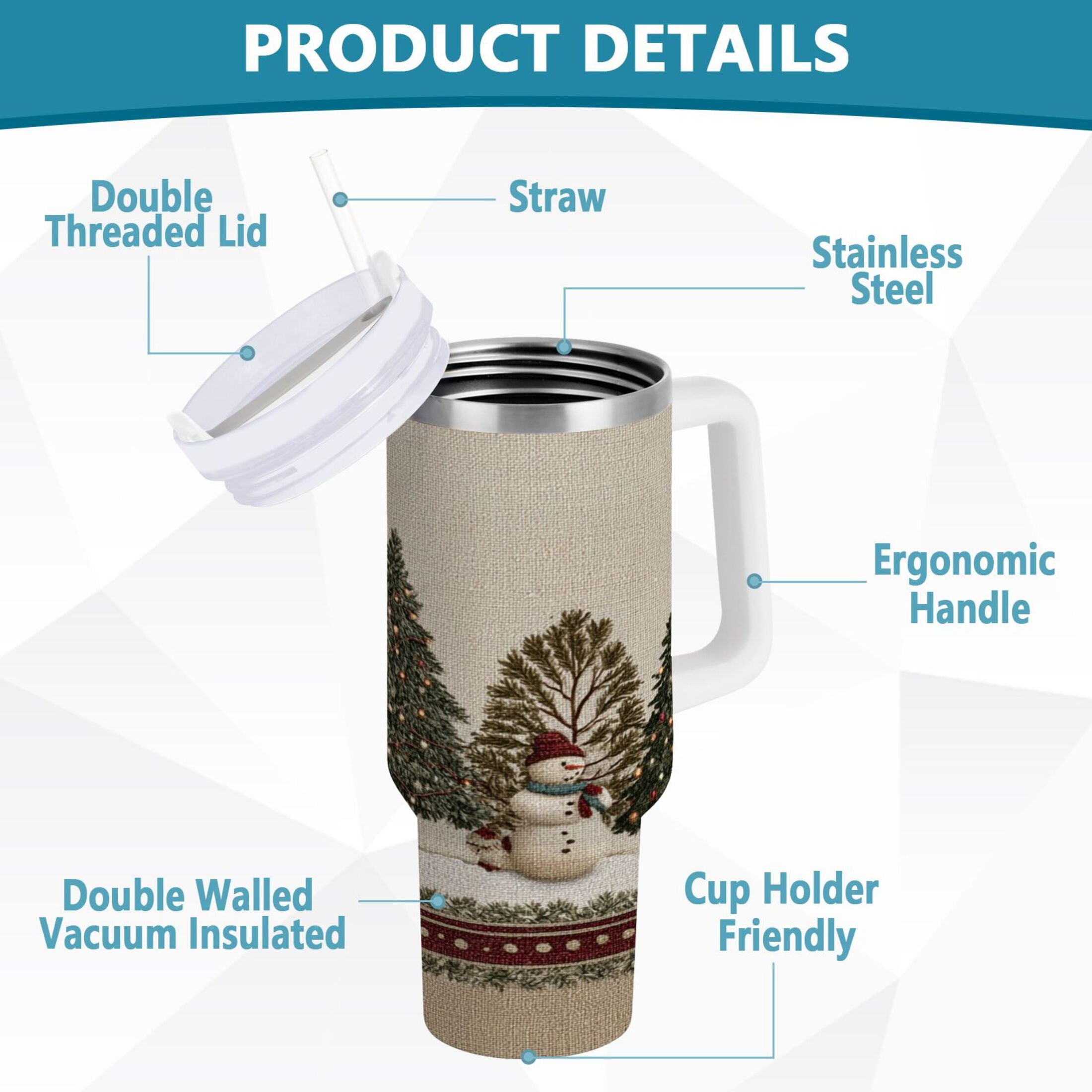 30 oz Insulated Stainless Steel Tumbler Double Wall Stainless Steel Tumbler with 2-Way Drinking Snowmen and Deer in The Forest NVMR