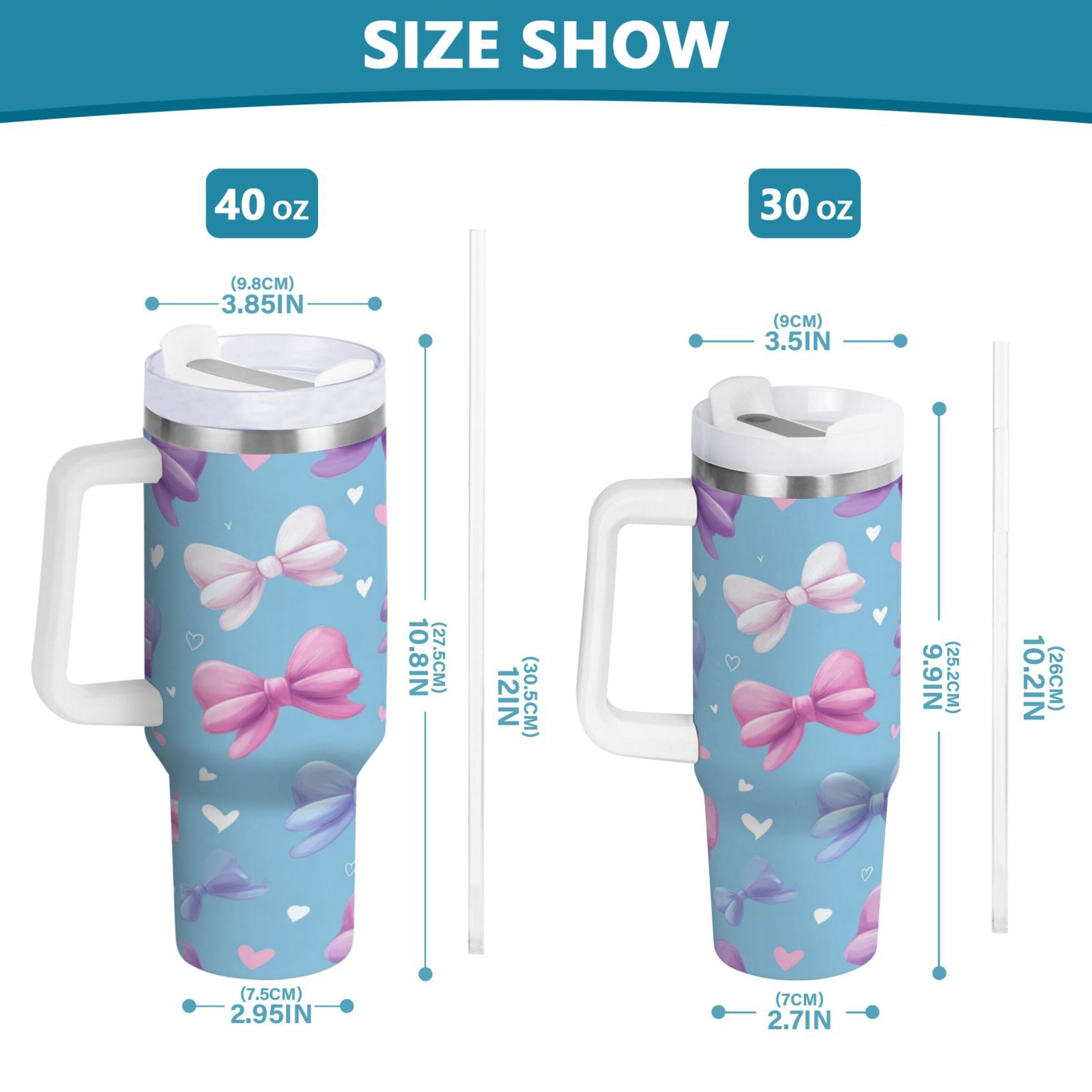 30 oz Insulated Stainless Steel Tumbler Double Wall Stainless Steel Tumbler with 2-Way Drinking Pink and Purple Bows NW8L