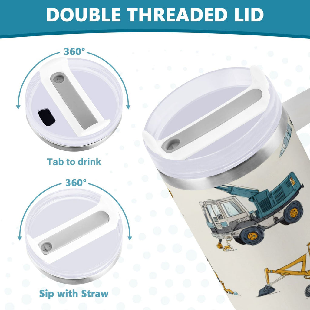 30 oz Insulated Stainless Steel Tumbler Double Wall Stainless Steel Tumbler with 2-Way Drinking Engineering Vehicle Pattern Z31E