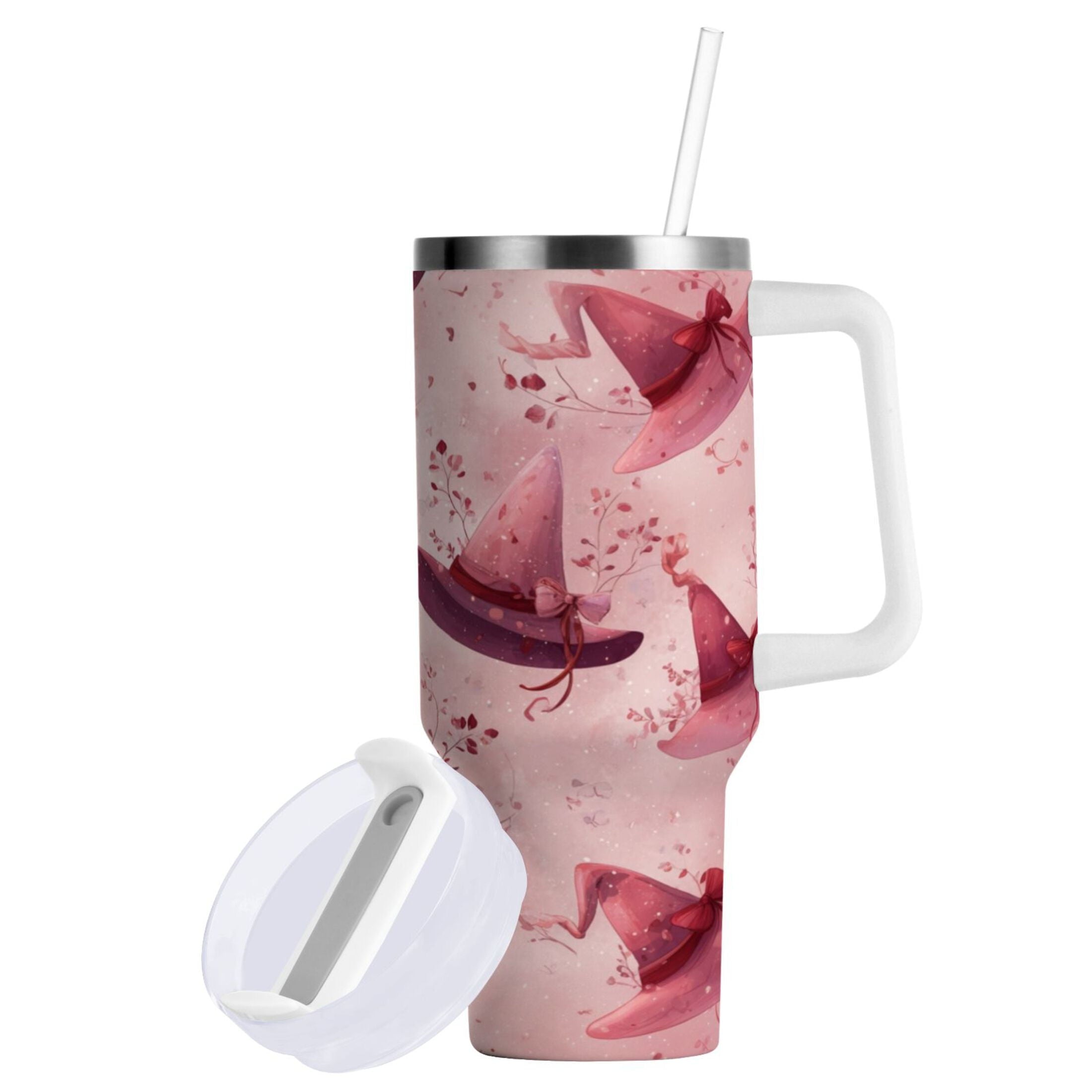 30 oz Insulated Stainless Steel Tumbler Double Wall Stainless Steel Tumbler with 2-Way Drinking Hats with Delicate Bows IGC0