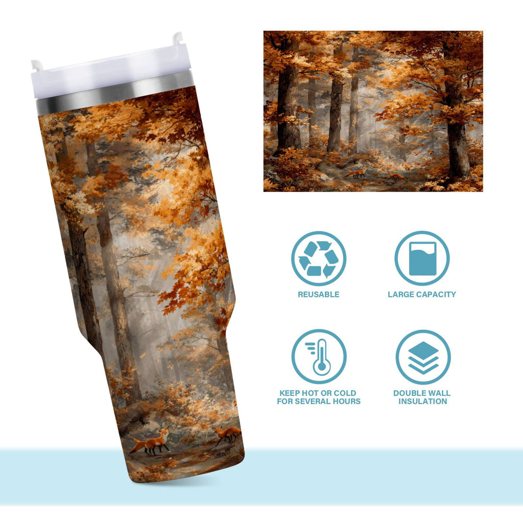 30 oz Insulated Stainless Steel Tumbler Double Wall Stainless Steel Tumbler with 2-Way Drinking Beautiful Autumn Forest PS6I