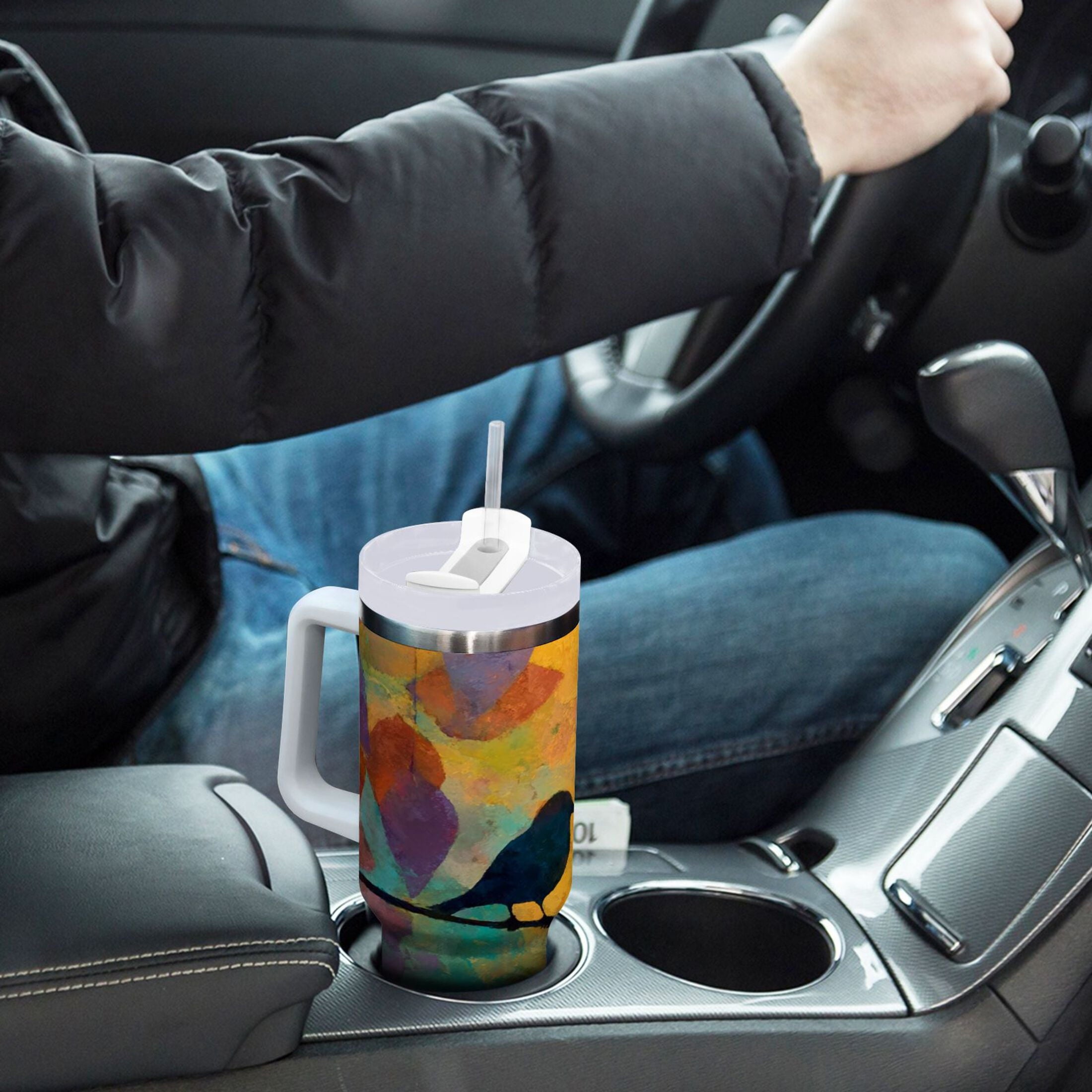 30 oz Insulated Stainless Steel Tumbler Double Wall Stainless Steel Tumbler with 2-Way Drinking Birds on A Wire 6VWE