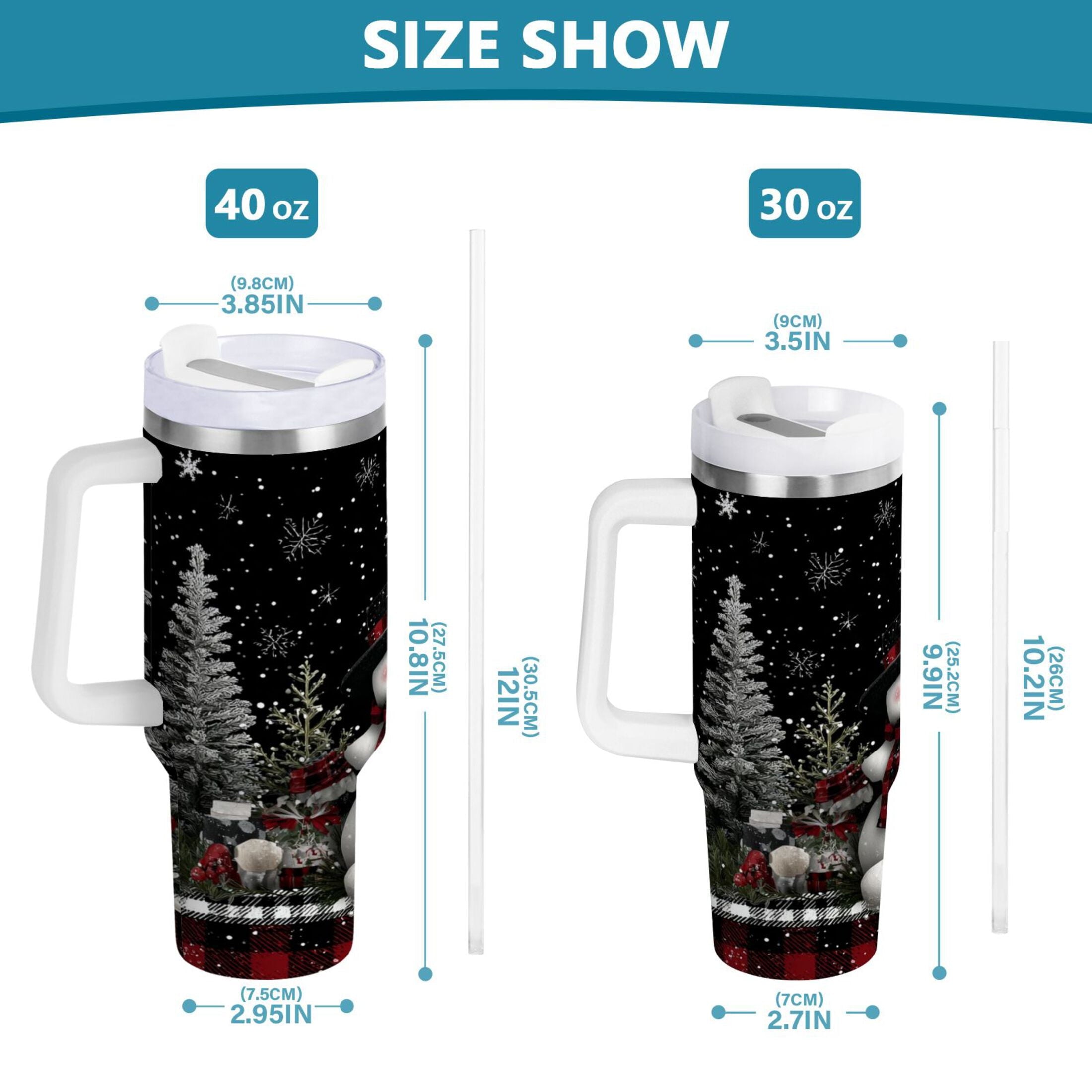 30 oz Insulated Stainless Steel Tumbler Double Wall Stainless Steel Tumbler with 2-Way Drinking Christmas Snowman IRNX