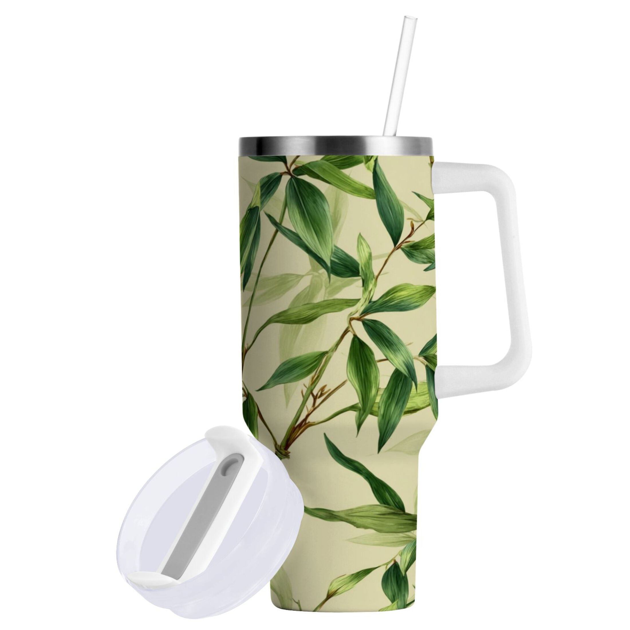 30 oz Insulated Stainless Steel Tumbler Double Wall Stainless Steel Tumbler with 2-Way Drinking Bamboo Pattern JN9Y