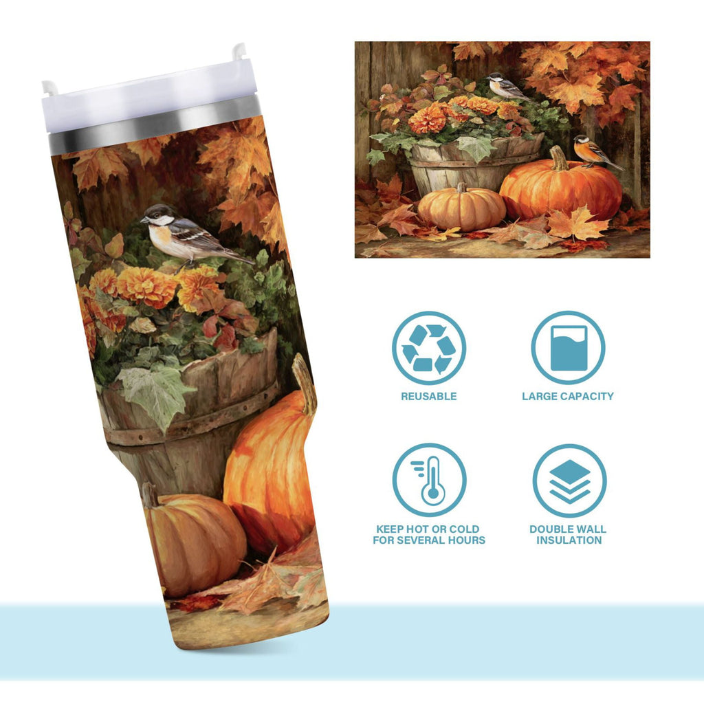 30 oz Insulated Stainless Steel Tumbler Double Wall Stainless Steel Tumbler with 2-Way Drinking Beautiful Fall Scene FW9T