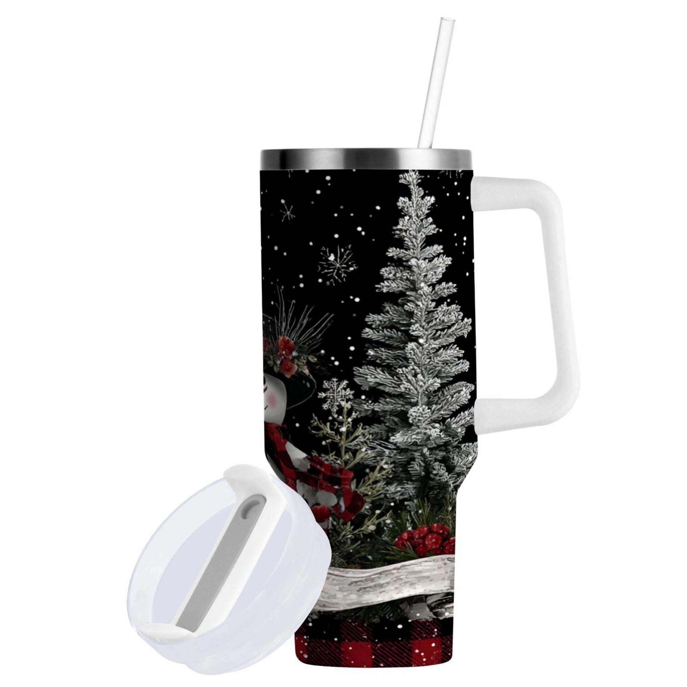 30 oz Insulated Stainless Steel Tumbler Double Wall Stainless Steel Tumbler with 2-Way Drinking Christmas Snowman IRNX