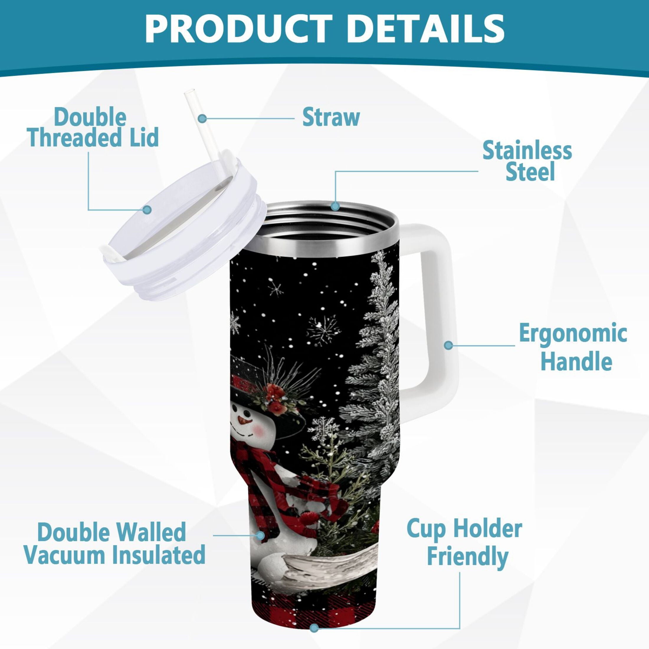 30 oz Insulated Stainless Steel Tumbler Double Wall Stainless Steel Tumbler with 2-Way Drinking Christmas Snowman IRNX