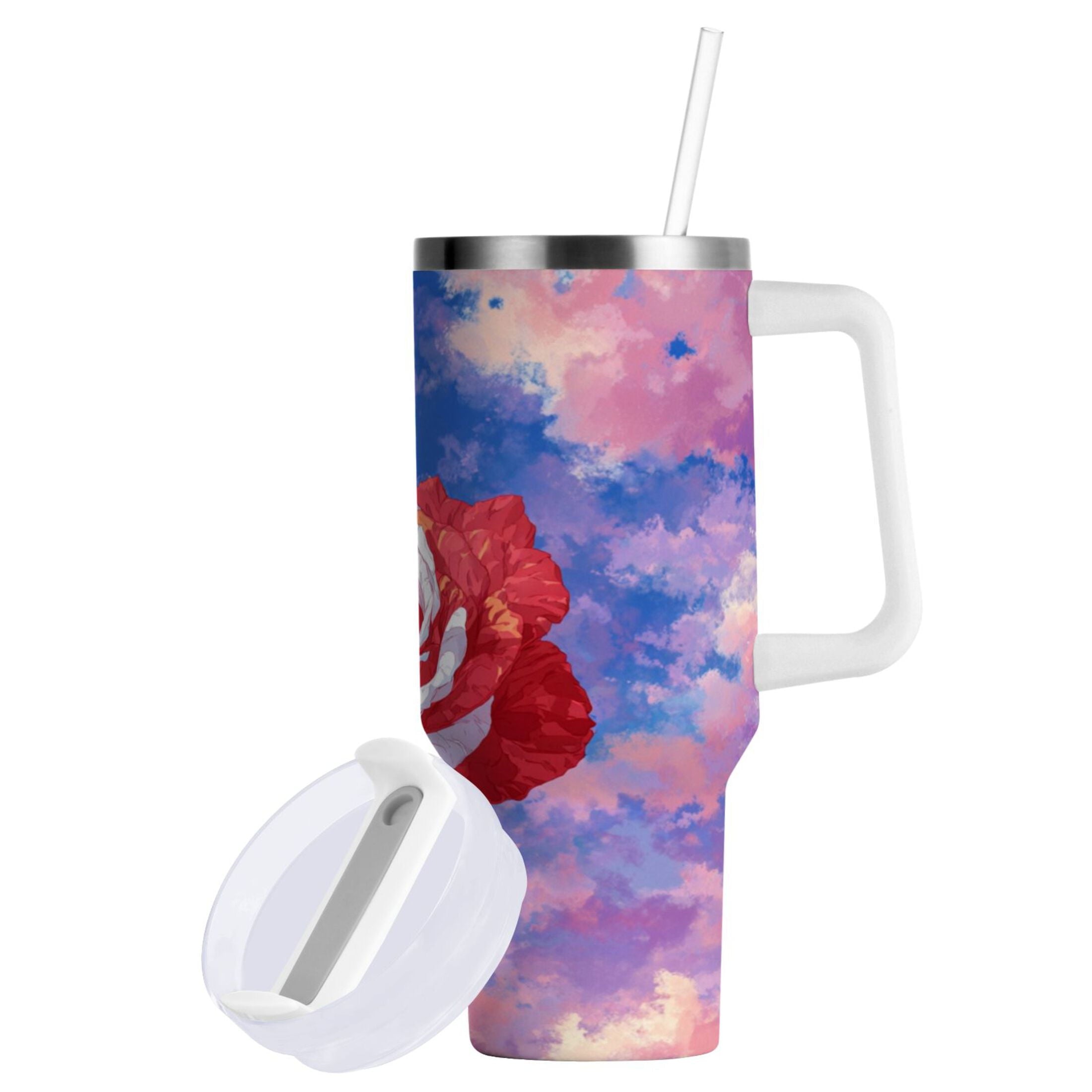 30 oz Insulated Stainless Steel Tumbler Double Wall Stainless Steel Tumbler with 2-Way Drinking Rose with Flag Pattern BF3O