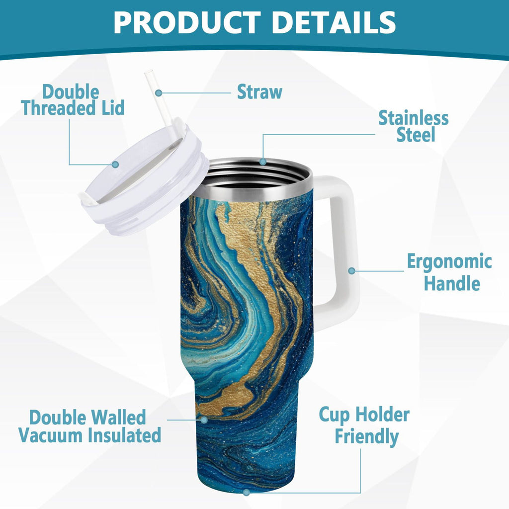 30 oz Insulated Stainless Steel Tumbler Double Wall Stainless Steel Tumbler with 2-Way Drinking Blue and Gold Ocean 1QFL
