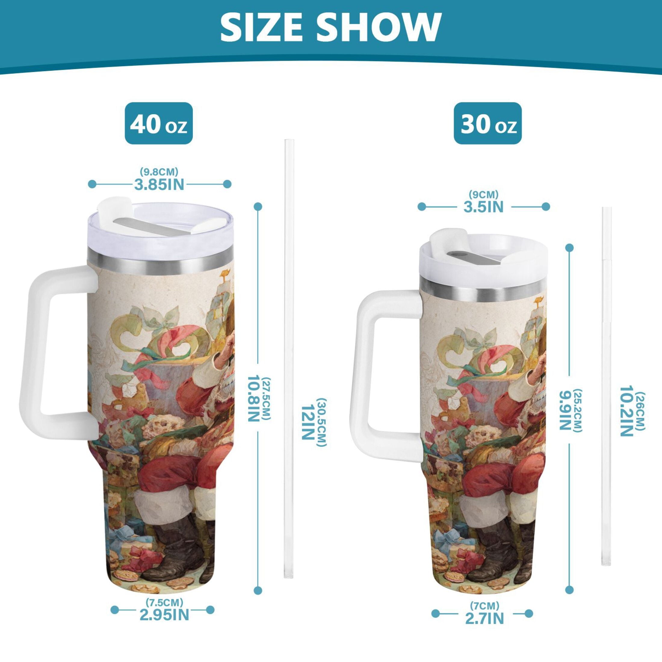30 oz Insulated Stainless Steel Tumbler Double Wall Stainless Steel Tumbler with 2-Way Drinking Santa Claus Sitting in Chair H2A2