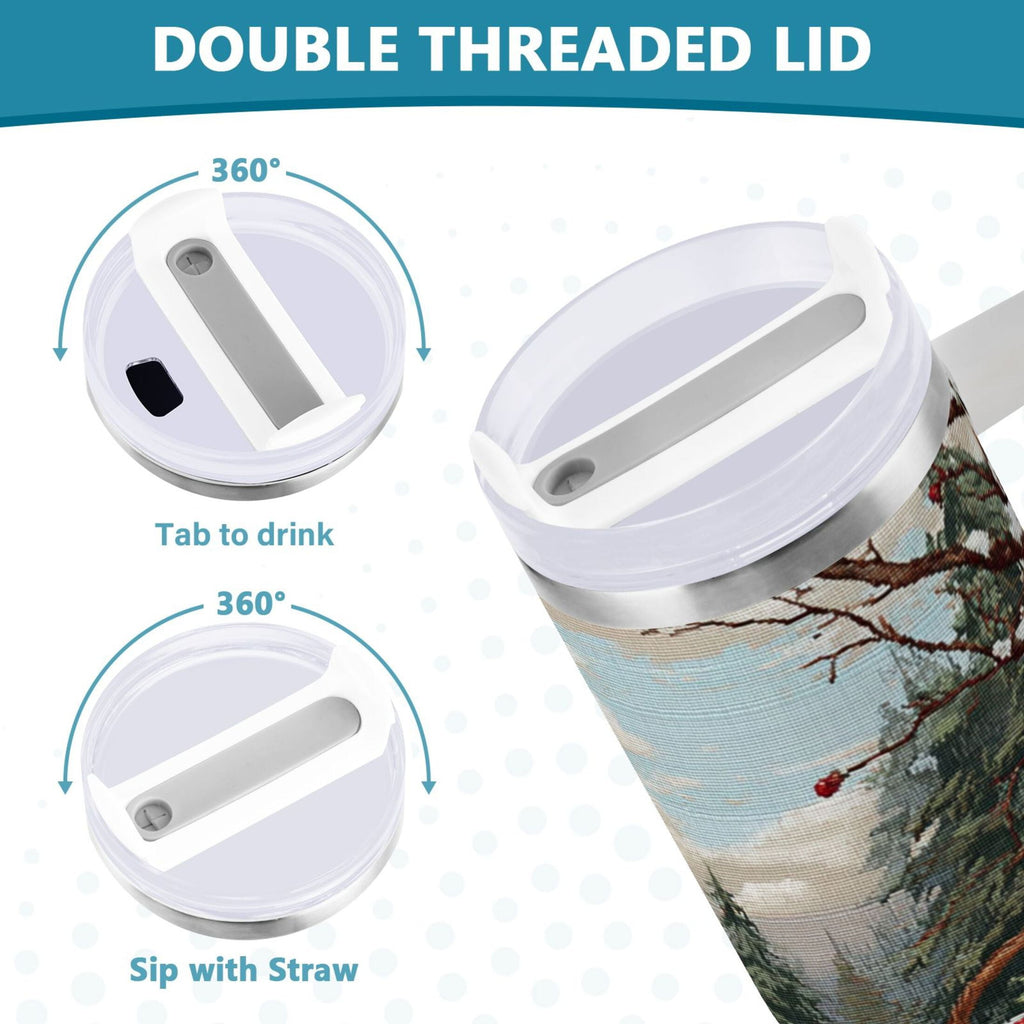 30 oz Insulated Stainless Steel Tumbler Double Wall Stainless Steel Tumbler with 2-Way Drinking Apples and Baskets D43T