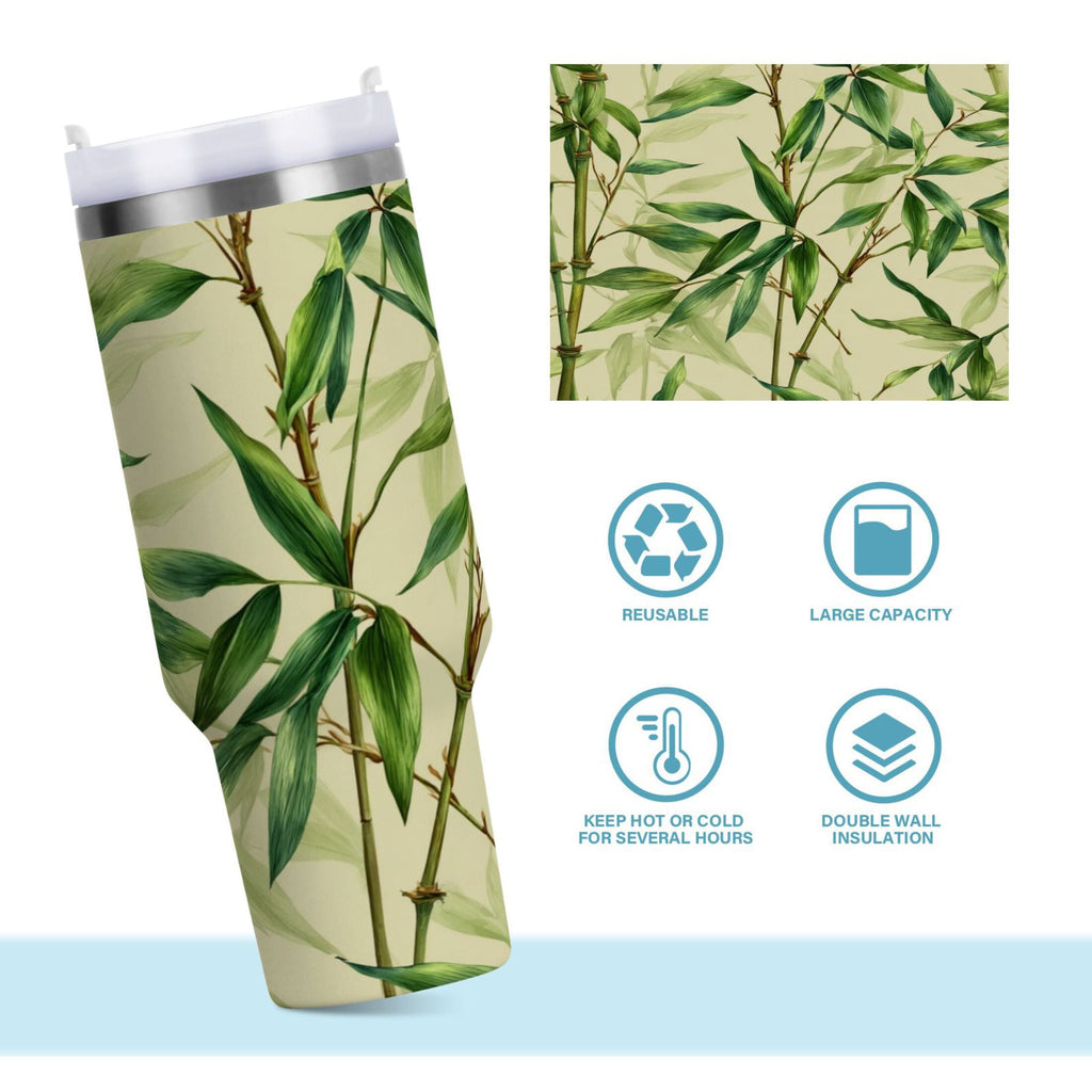 30 oz Insulated Stainless Steel Tumbler Double Wall Stainless Steel Tumbler with 2-Way Drinking Bamboo Pattern JN9Y