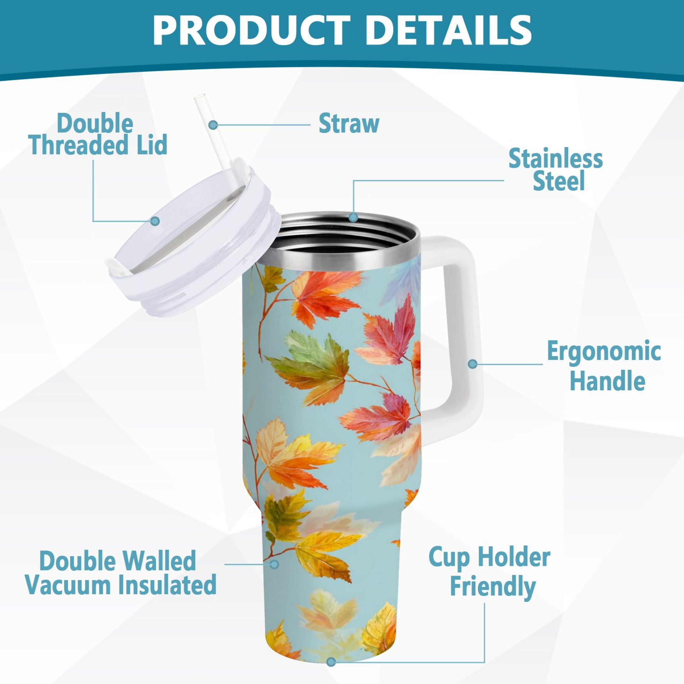 30 oz Insulated Stainless Steel Tumbler Double Wall Stainless Steel Tumbler with 2-Way Drinking Colorful Autumn Maple Leaves MADH