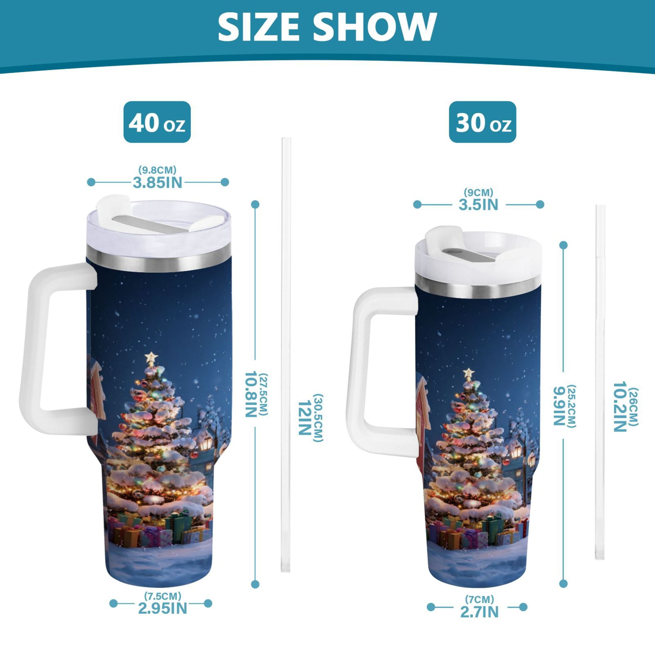 30 oz Insulated Stainless Steel Tumbler Double Wall Stainless Steel Tumbler with 2-Way Drinking Christmas Night Scene C9EV