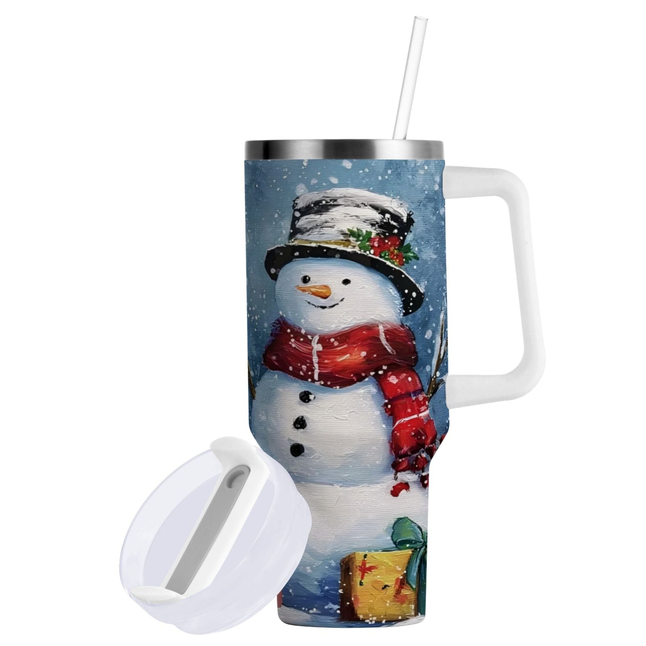 30 oz Insulated Stainless Steel Tumbler Double Wall Stainless Steel Tumbler with 2-Way Drinking Christmas Scene with Snowman M2F8