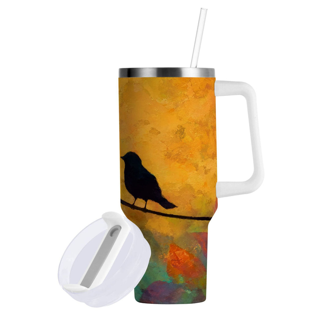 30 oz Insulated Stainless Steel Tumbler Double Wall Stainless Steel Tumbler with 2-Way Drinking Birds on A Wire 6VWE
