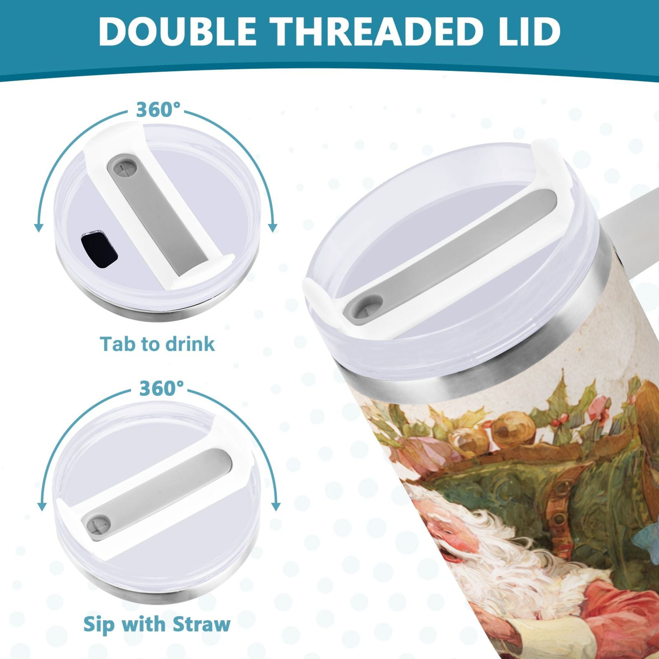 30 oz Insulated Stainless Steel Tumbler Double Wall Stainless Steel Tumbler with 2-Way Drinking Santa Claus Sitting in Chair H2A2