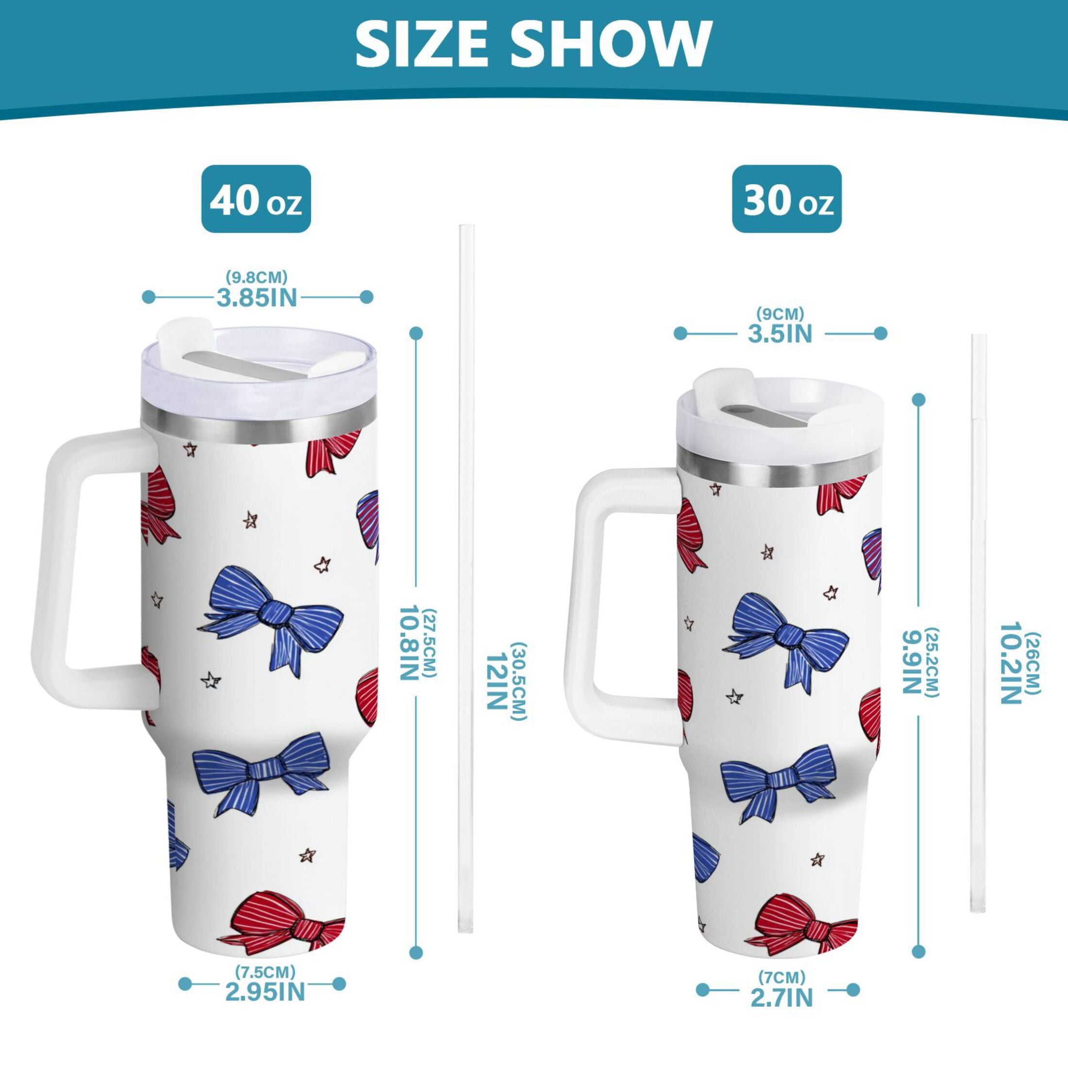 30 oz Insulated Stainless Steel Tumbler Double Wall Stainless Steel Tumbler with 2-Way Drinking Red and Blue Stripe Bows 7RZJ