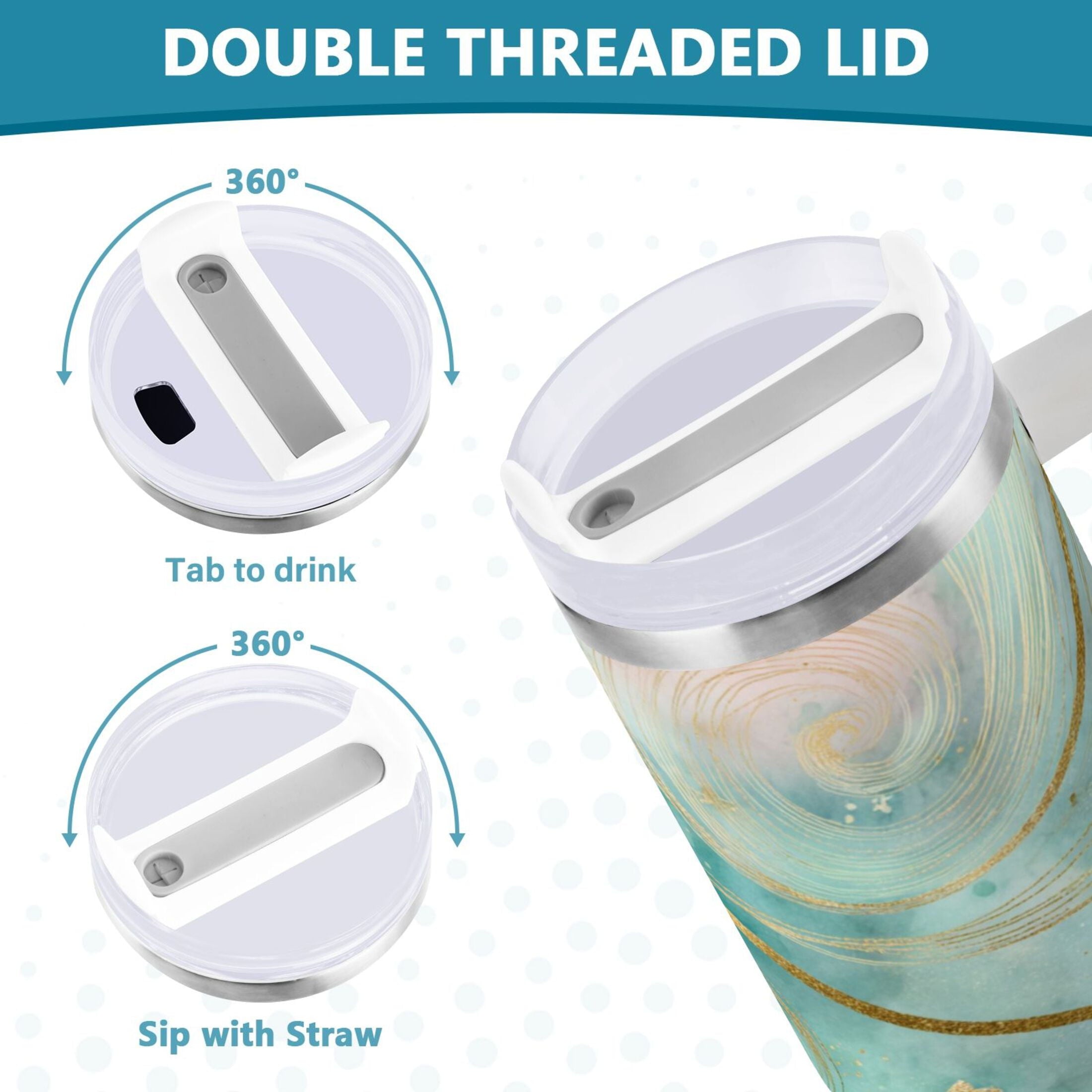 30 oz Insulated Stainless Steel Tumbler Double Wall Stainless Steel Tumbler with 2-Way Drinking Beautiful Swirling Lines 52MI